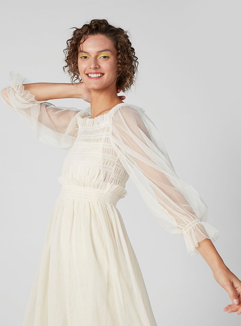 فستان إيه لاين ميدي بارز الملمس بأكمام 3/4 وتفاصيل مطرّزة-women-clothing-dresses-image-4