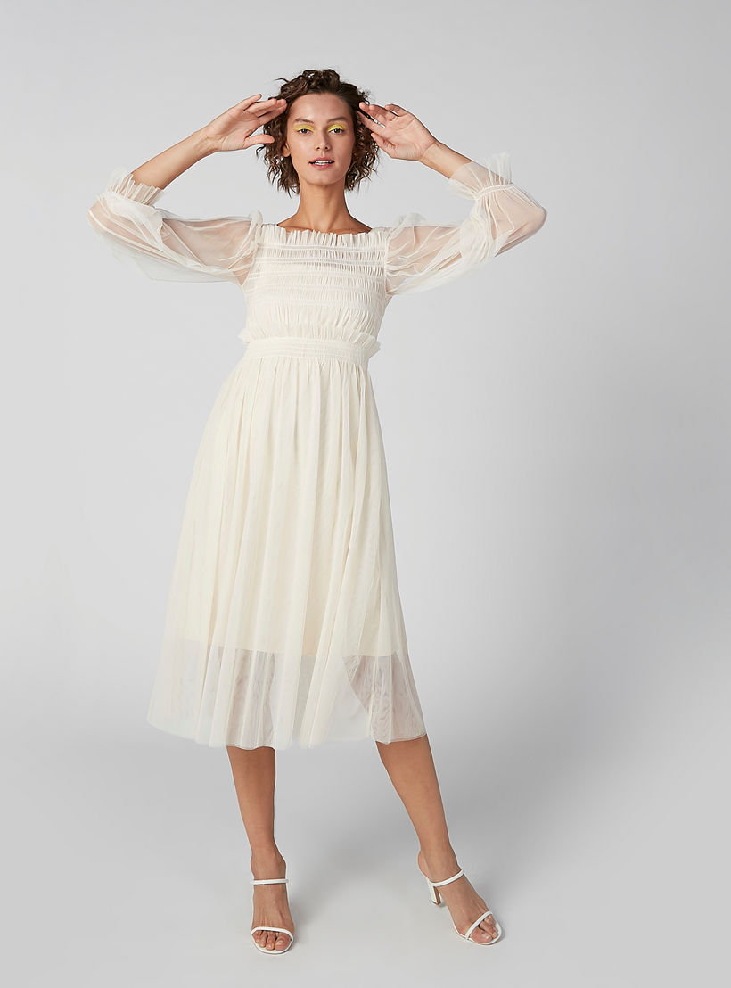 فستان إيه لاين ميدي بارز الملمس بأكمام 3/4 وتفاصيل مطرّزة-women-clothing-dresses-image-5
