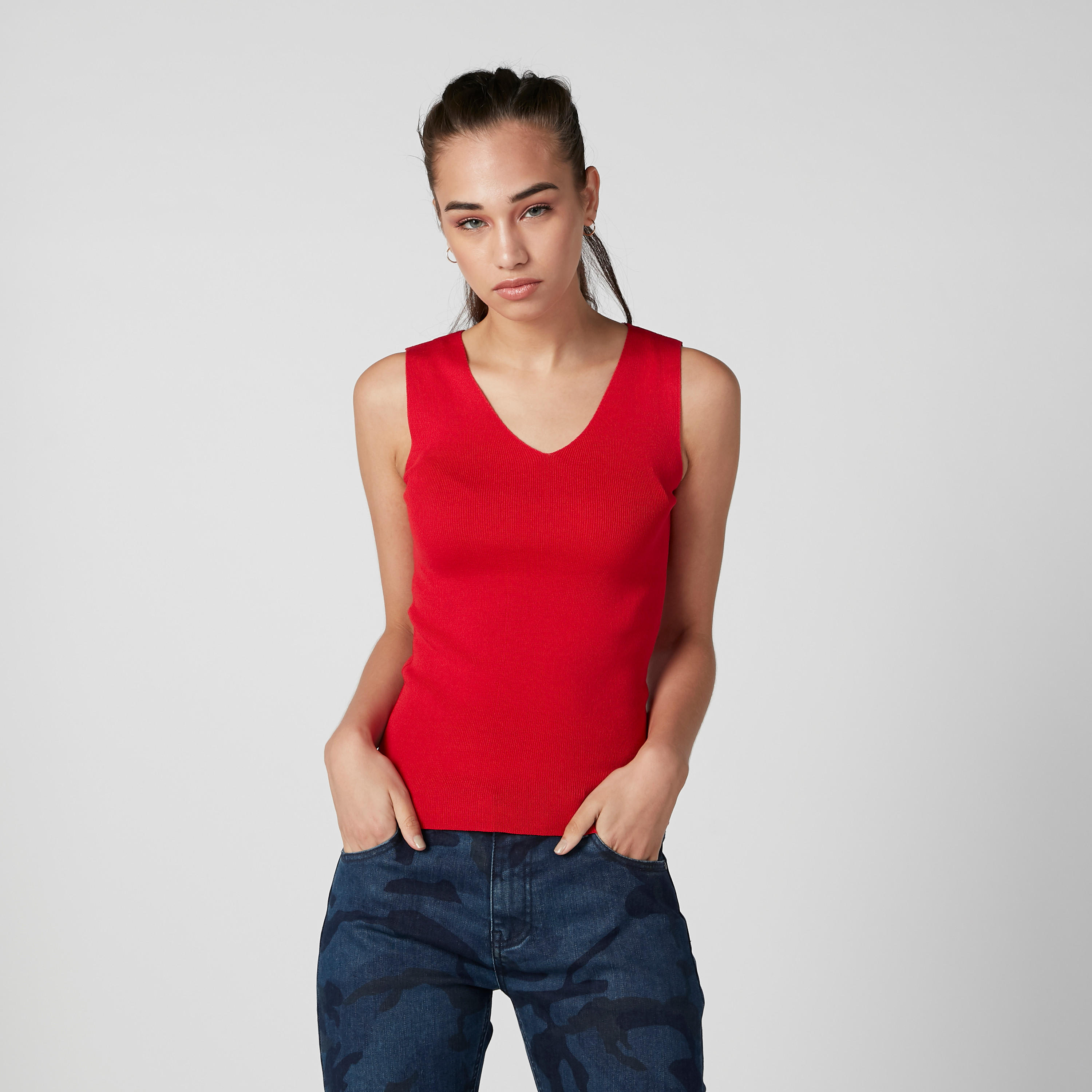 Textured Sleeveless Top with V-neck-women-clothing-shirtsandblouses-blouses-image-2