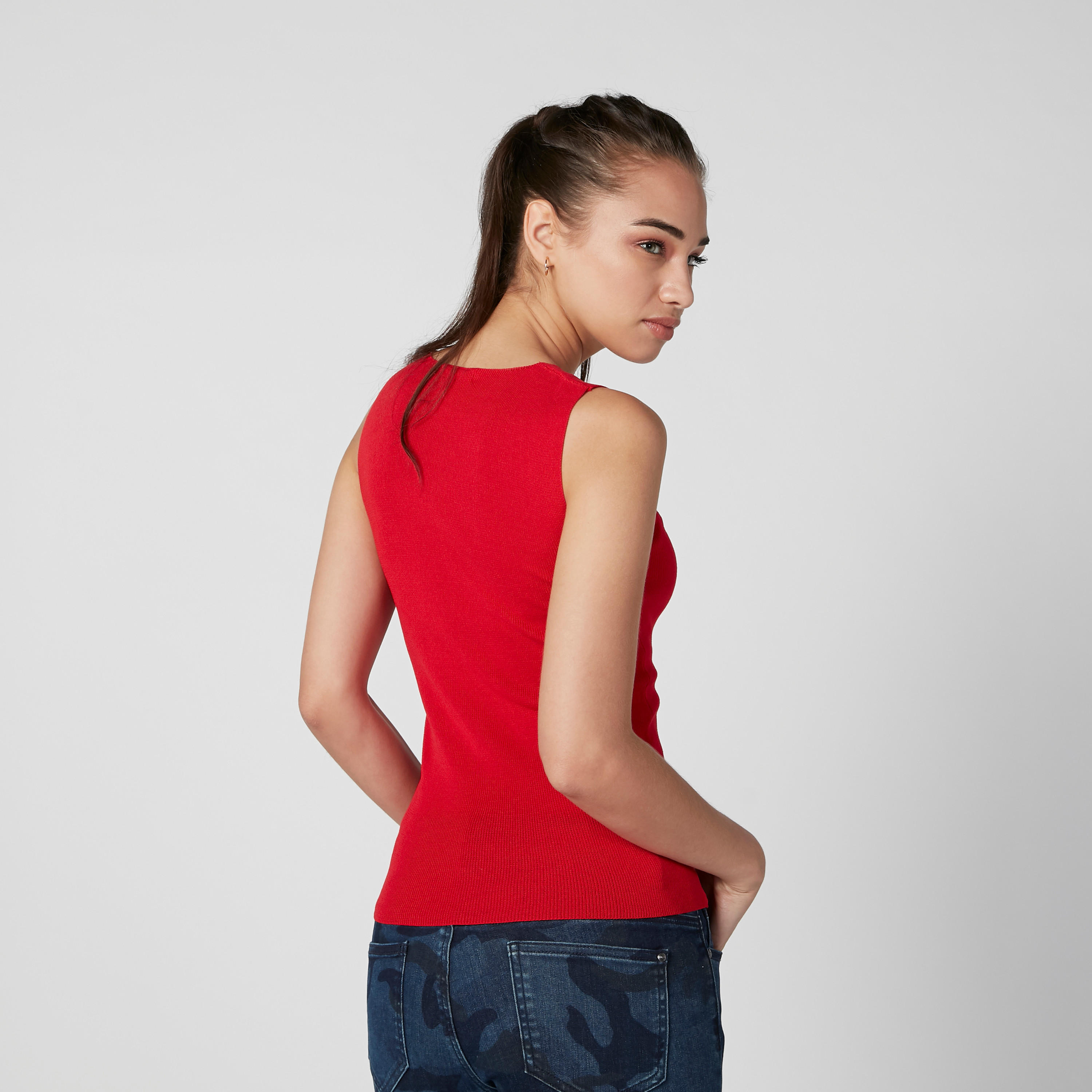 Textured Sleeveless Top with V-neck-women-clothing-shirtsandblouses-blouses-image-4