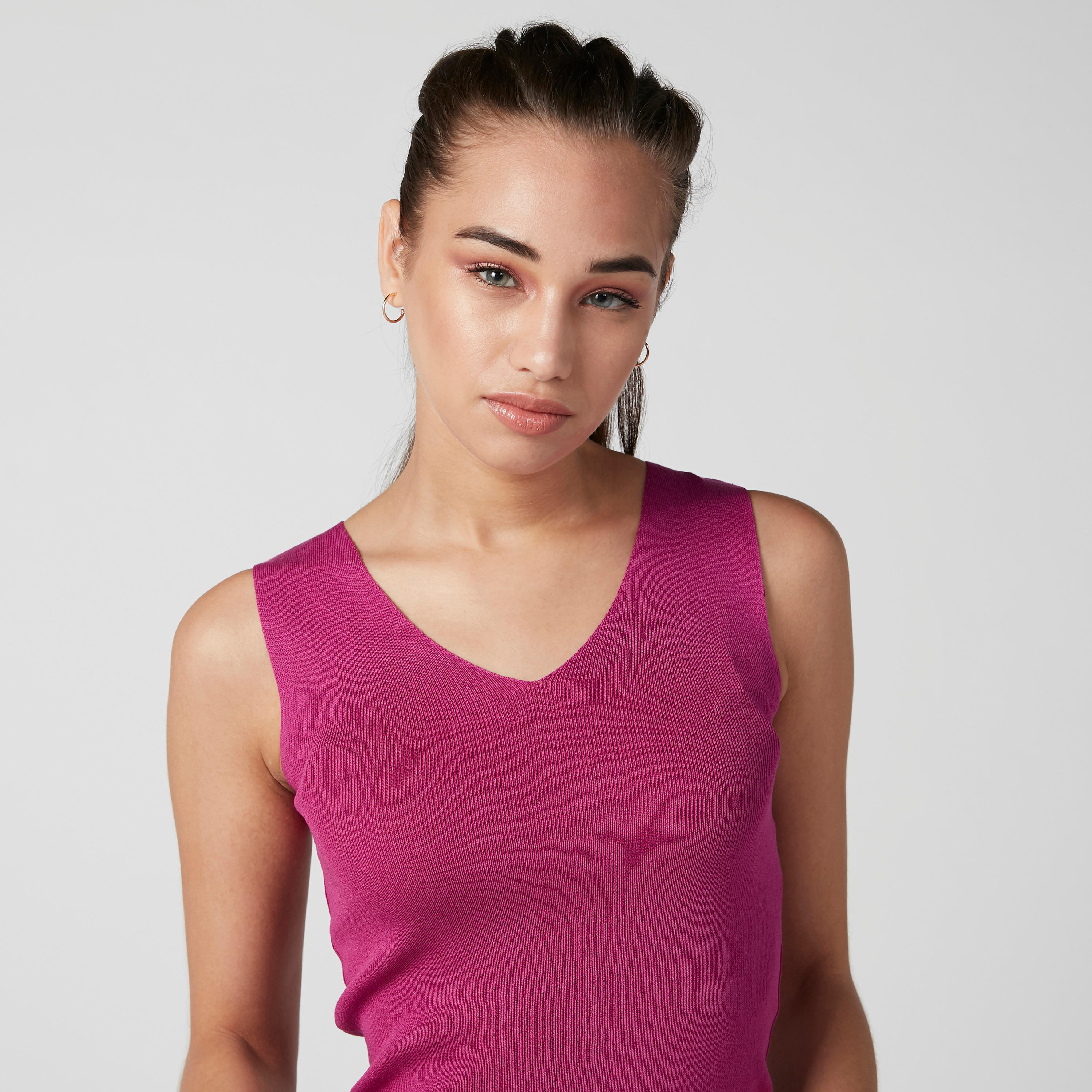 بلوزة بارزة الملمس دون أكمام بياقة V-women-clothing-shirtsandblouses-blouses-image-4