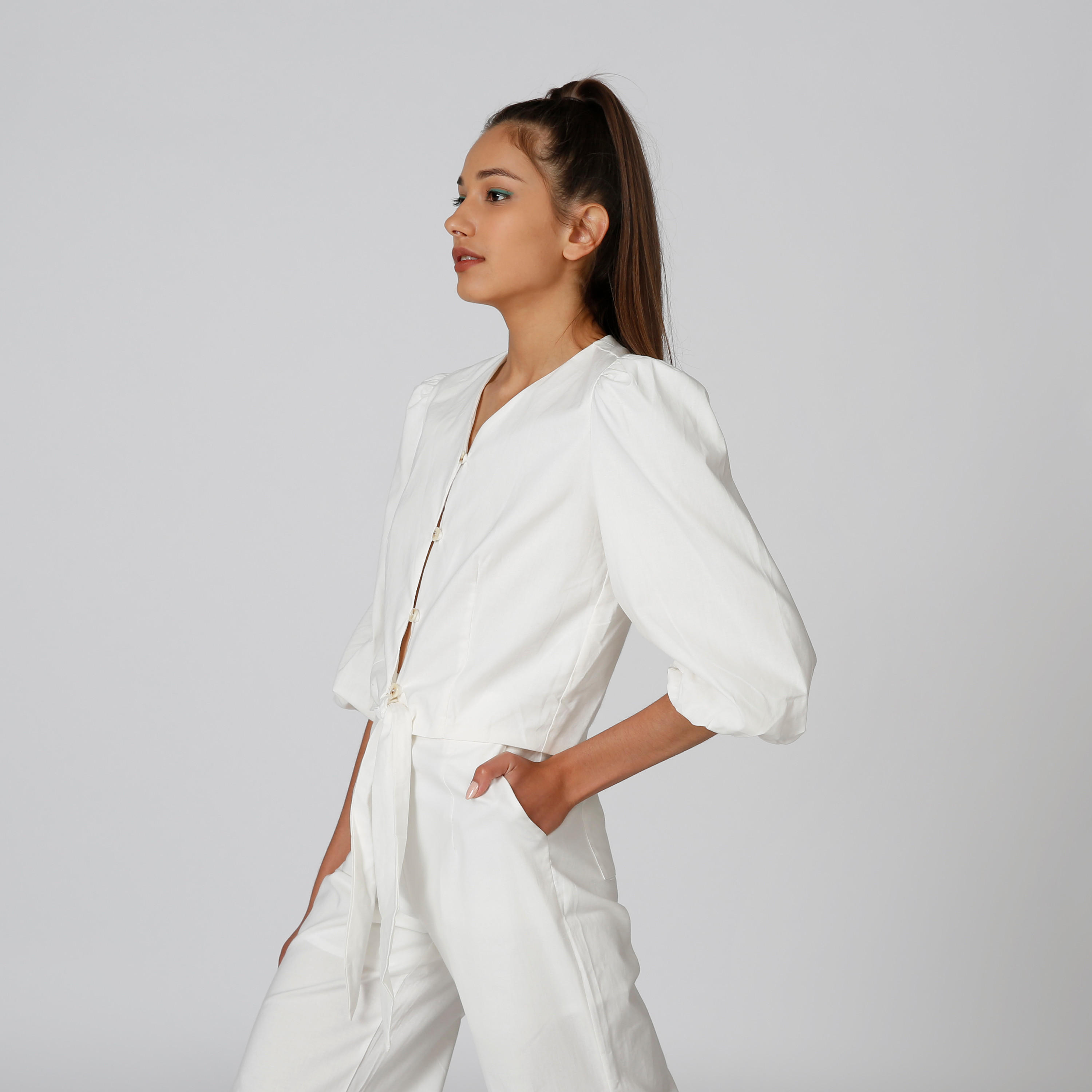 Plain Top with V-neck and Tie Ups-women-clothing-shirtsandblouses-blouses-image-4