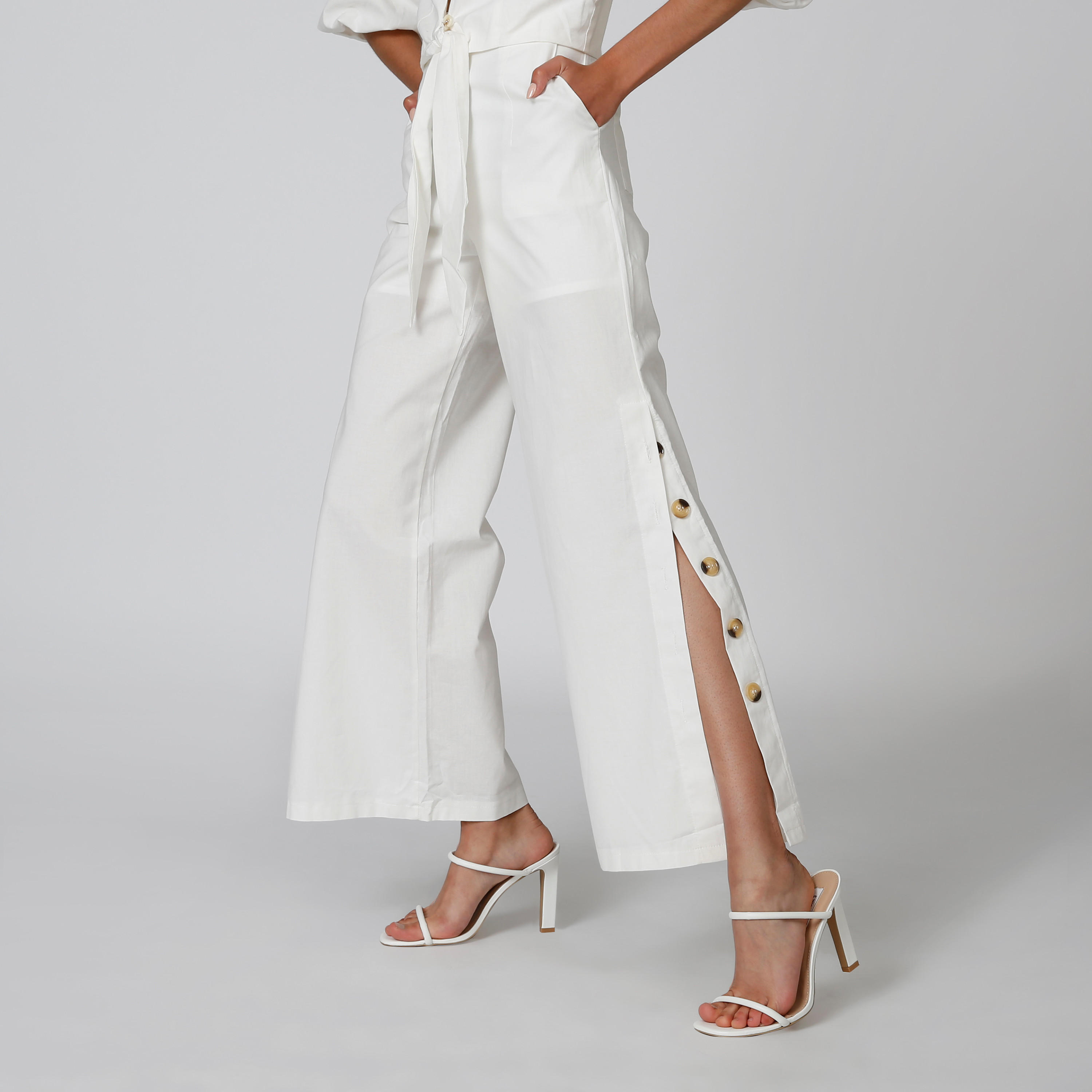 Wide Fit Plain Palazzo Pants with Side Slit and Button Detail-women-clothing-bottoms-trousers-image-1