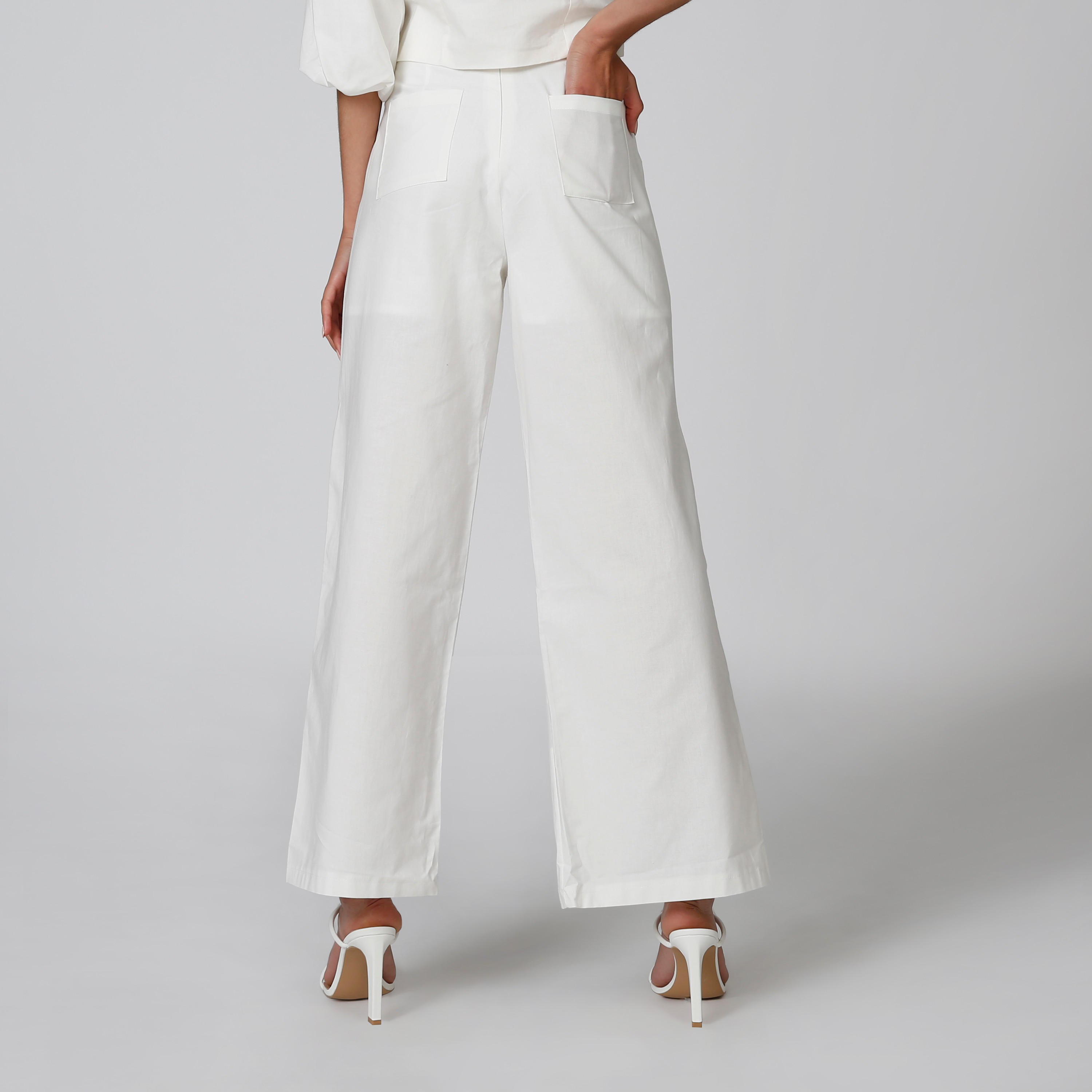 Wide Fit Plain Palazzo Pants with Side Slit and Button Detail-women-clothing-bottoms-trousers-image-2