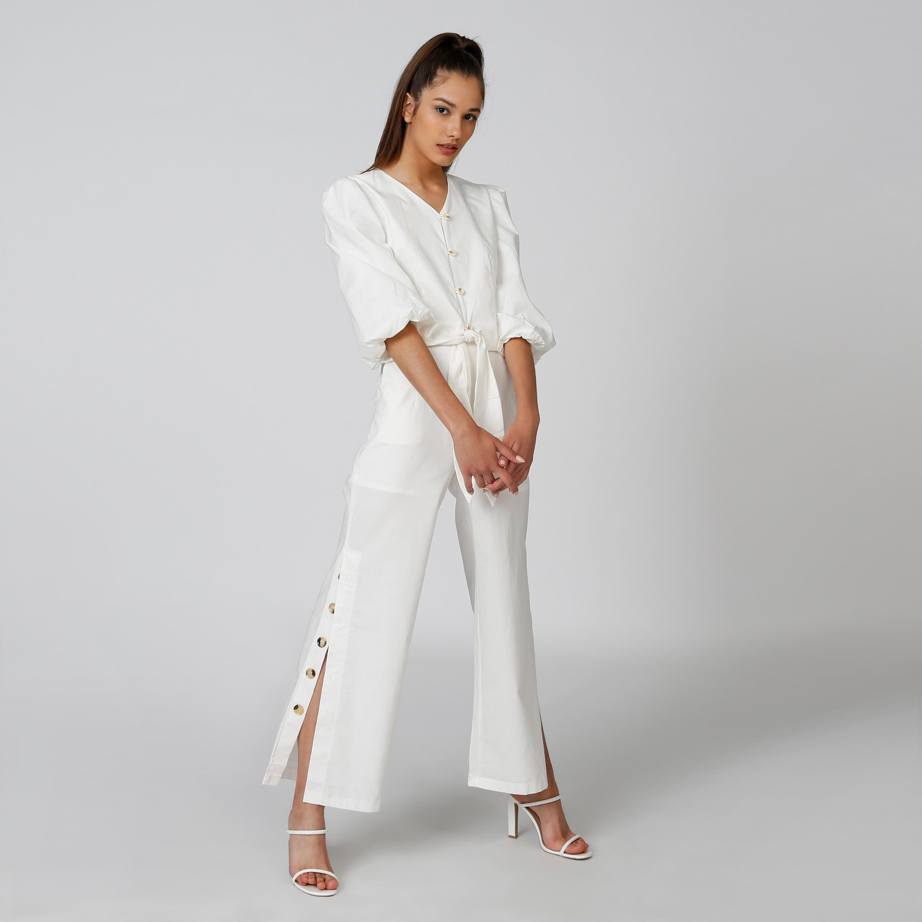 Wide Fit Plain Palazzo Pants with Side Slit and Button Detail-women-clothing-bottoms-trousers-image-4