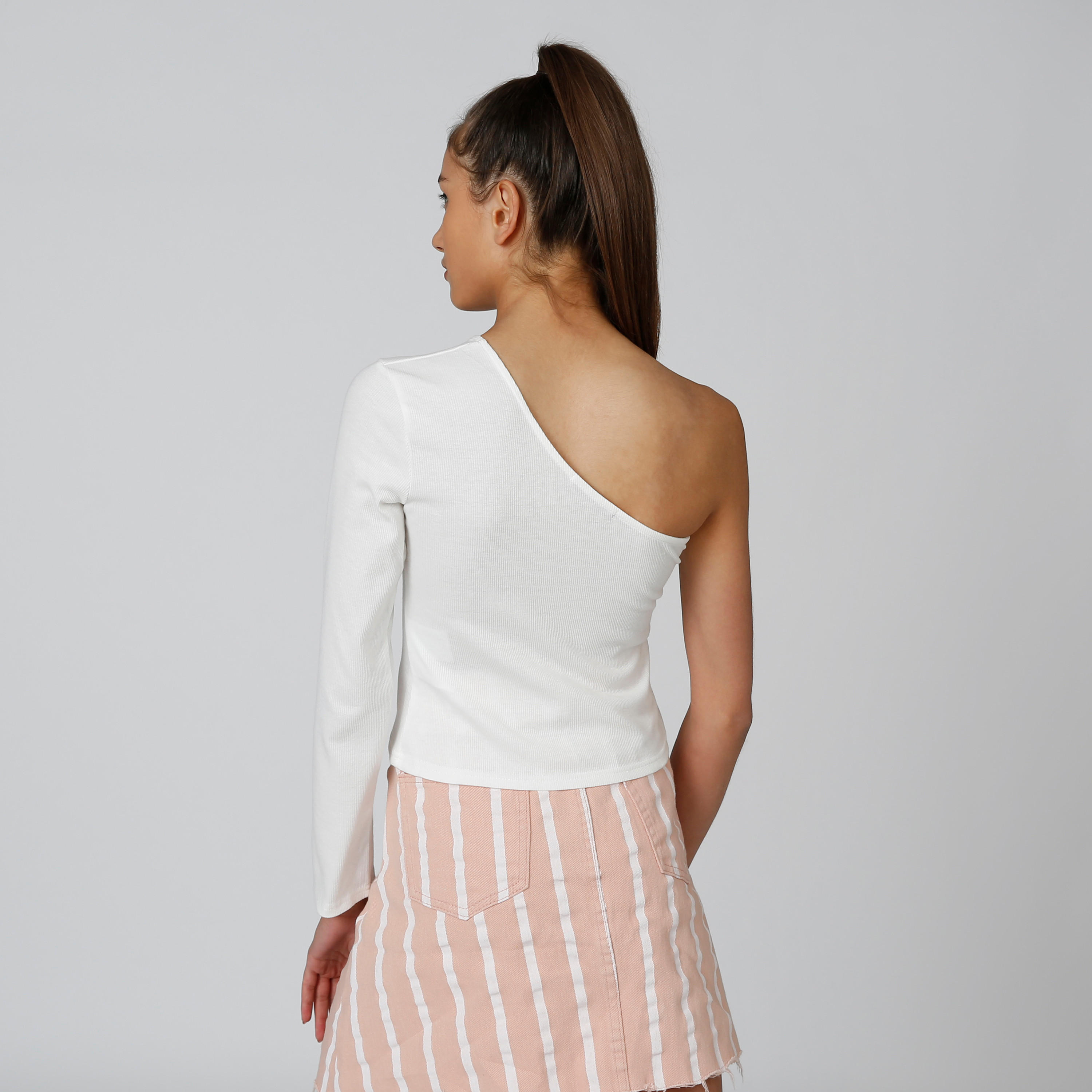 بلوزة سكيني بارزة الملمس بكم واحد-women-clothing-shirtsandblouses-blouses-image-2
