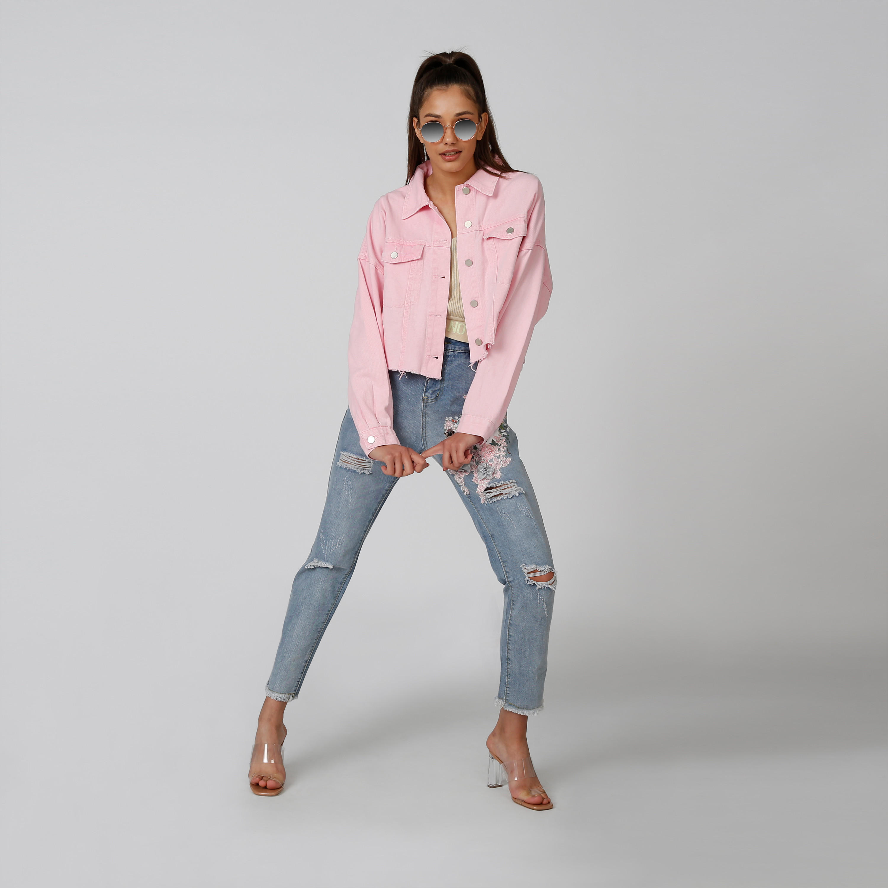 جاكيت دينم سادة بأكمام طويلة وجيوب بطيّة-women-winterwear-coatsandjackets-jackets-image-3
