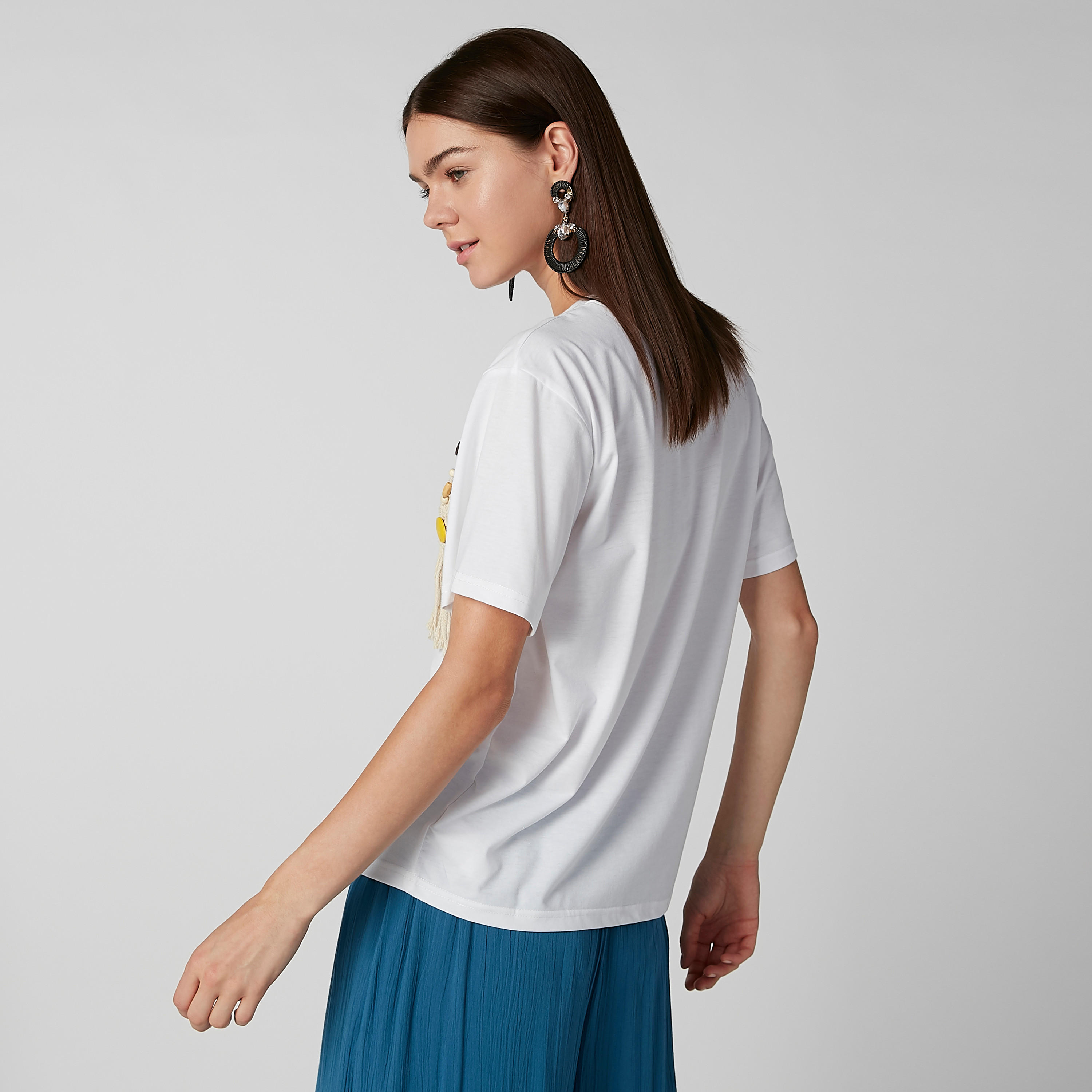 تيشيرت بارز الملمس بياقة مستديرة وأكمام قصيرة-women-clothing-tshirts-image-3