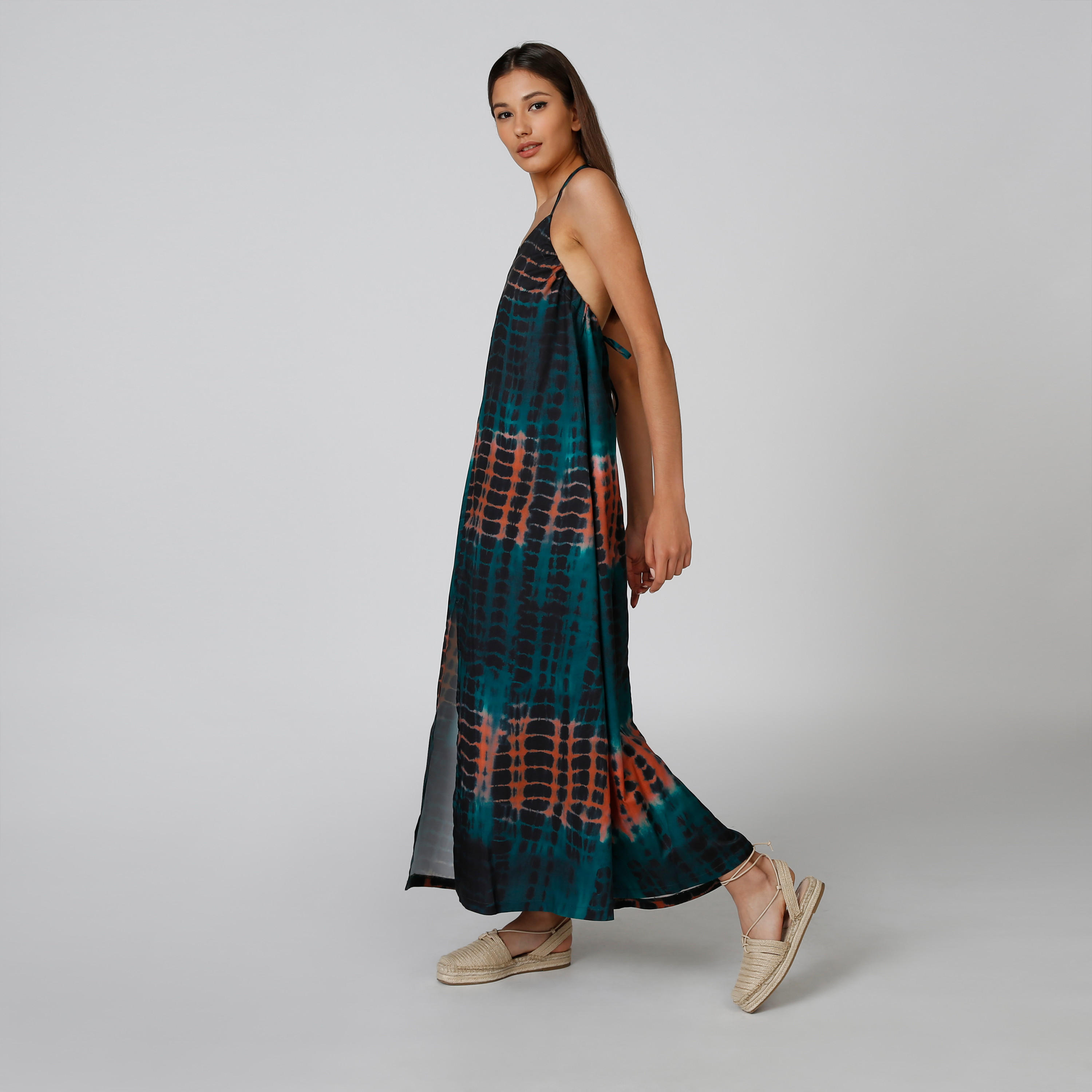 فستان طويل إيه لاين دون أكمام بأربطة وطبعات-women-clothing-dresses-image-1