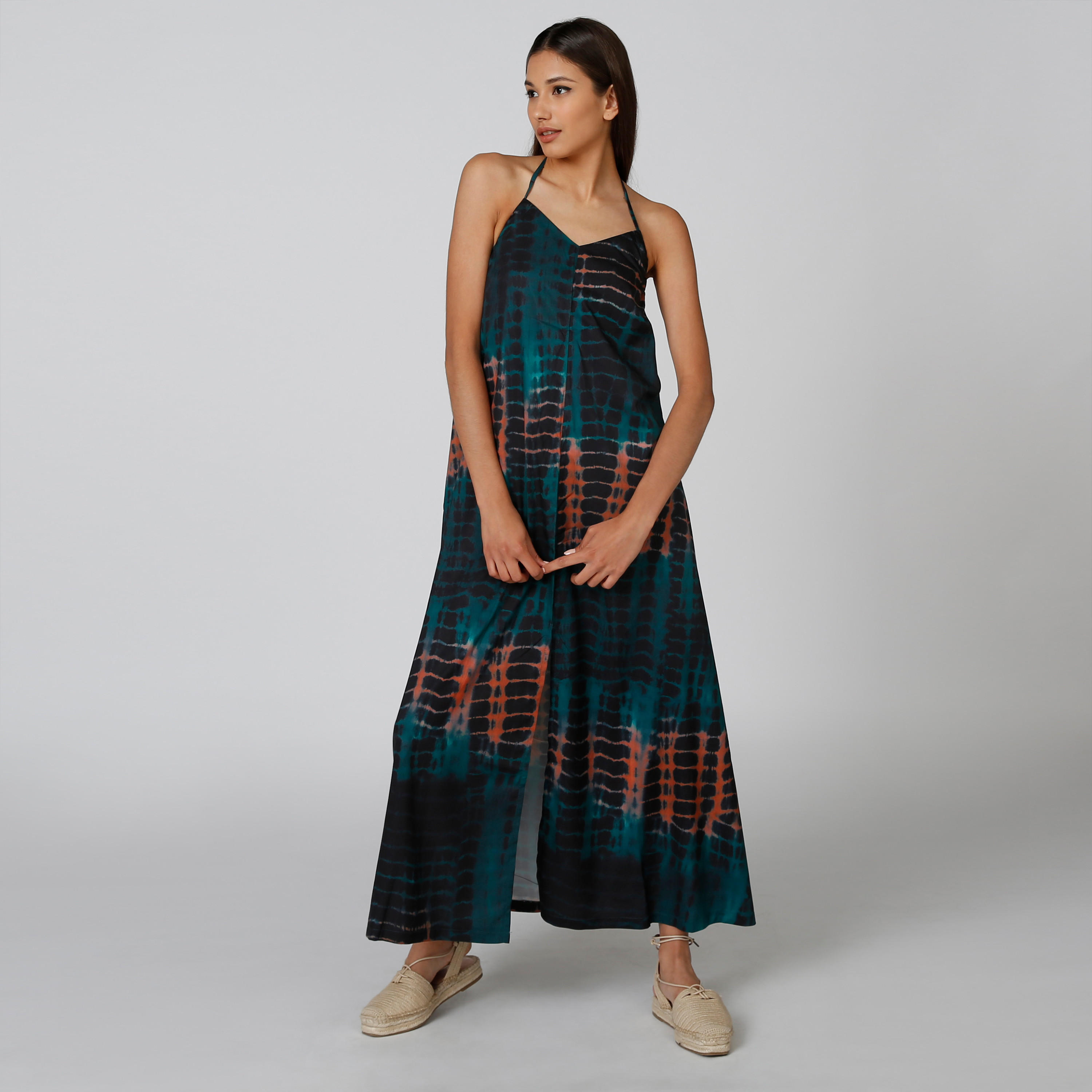 فستان طويل إيه لاين دون أكمام بأربطة وطبعات-women-clothing-dresses-image-3