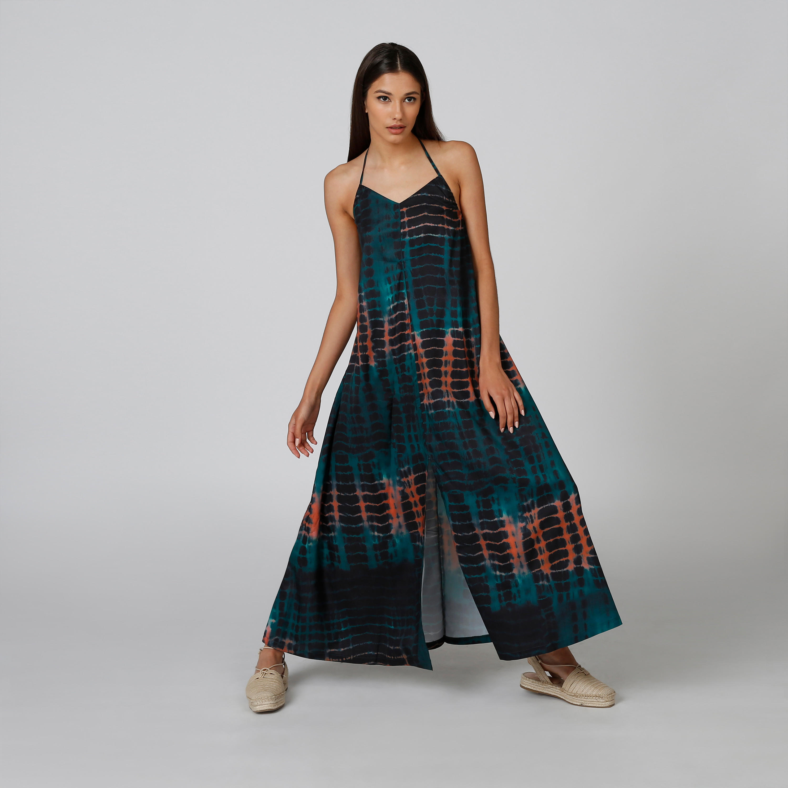 فستان طويل إيه لاين دون أكمام بأربطة وطبعات-women-clothing-dresses-image-4