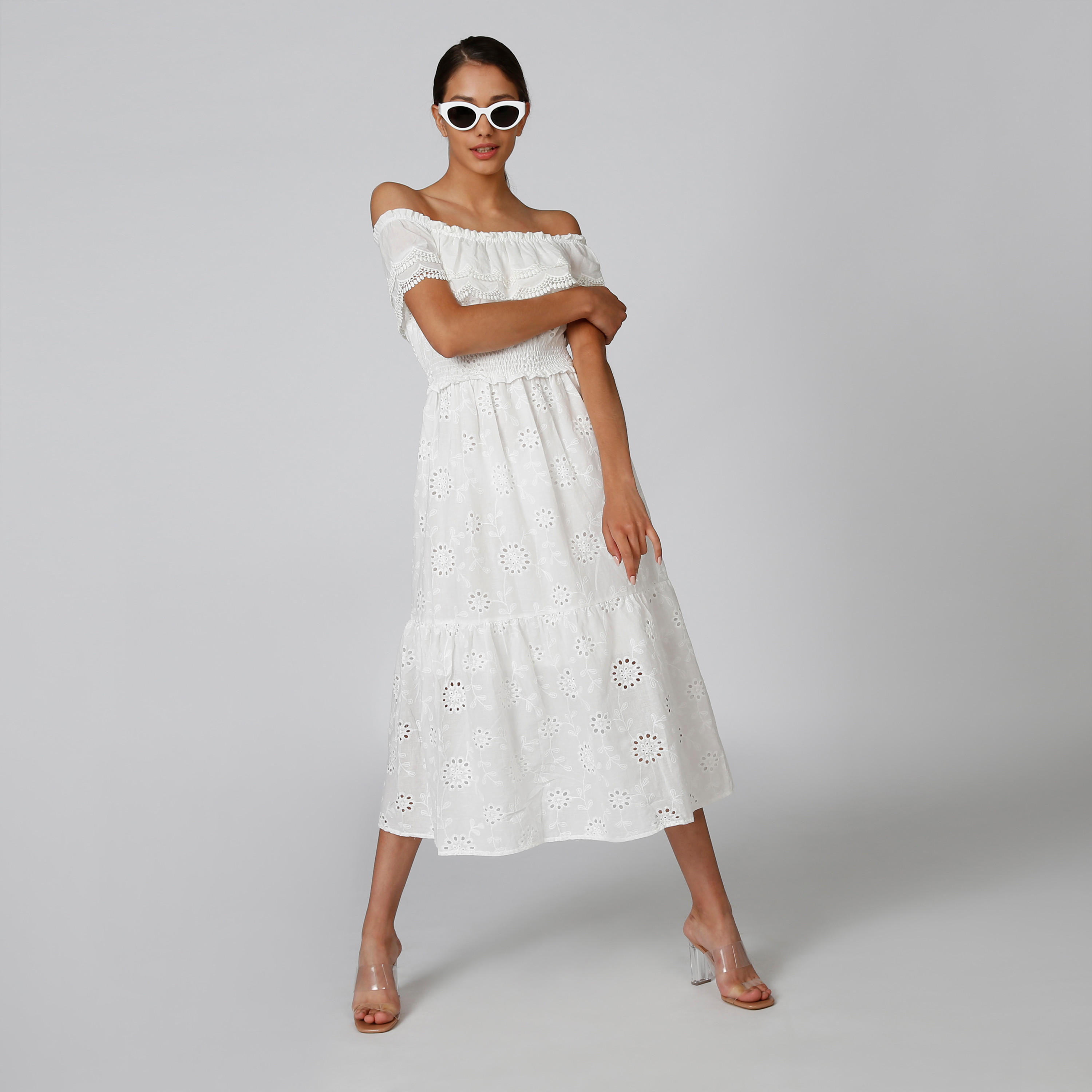 فستان شيفلي طويل إيه لاين بتفاصيل كشكش-women-clothing-dresses-image-1