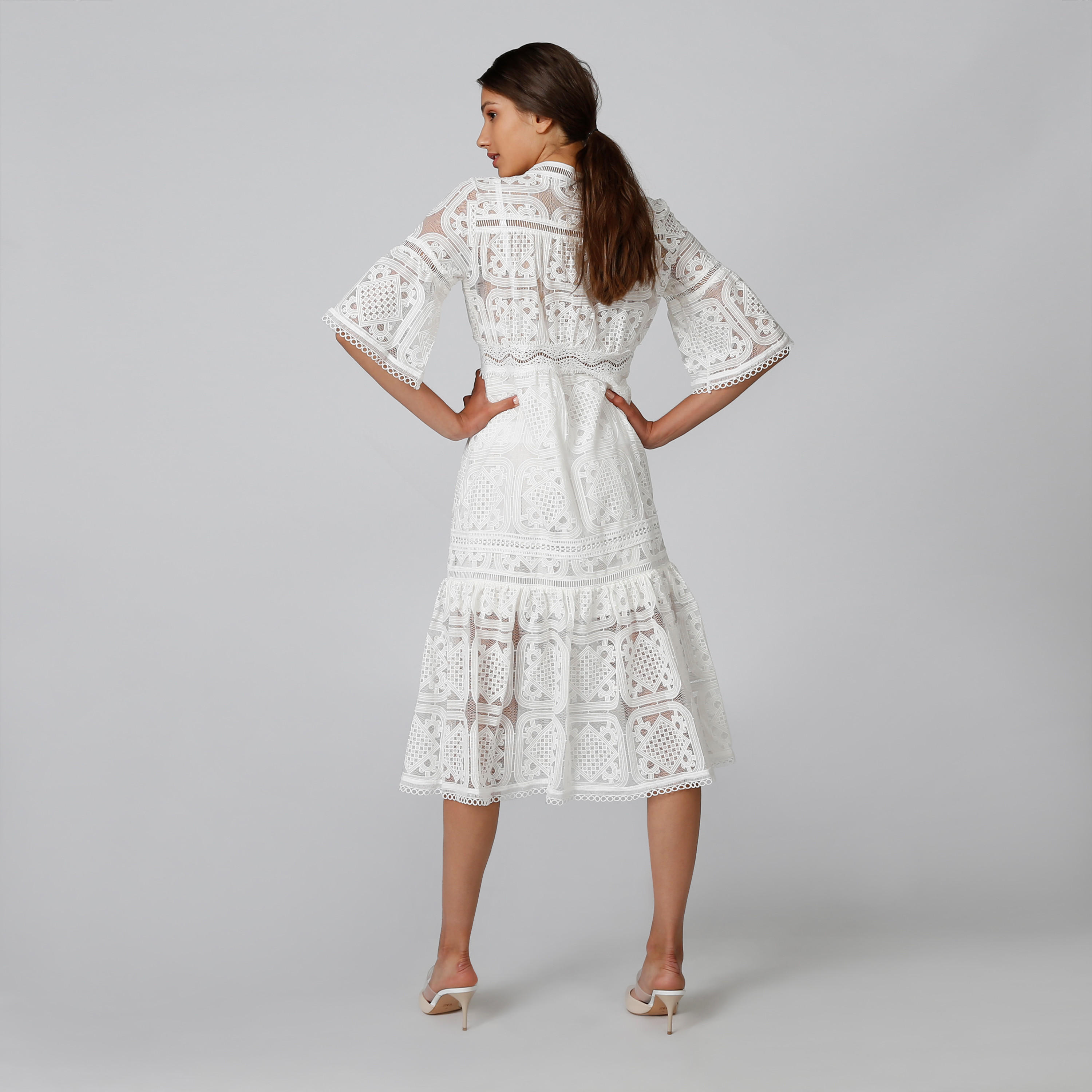 Textured Midi A-line Dress with Short Sleeves-women-clothing-dresses-image-2