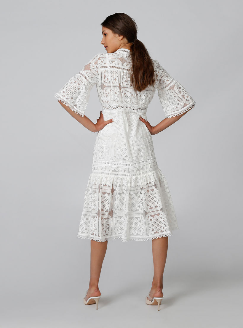 Textured Midi A-line Dress with Short Sleeves-women-clothing-dresses-image-2