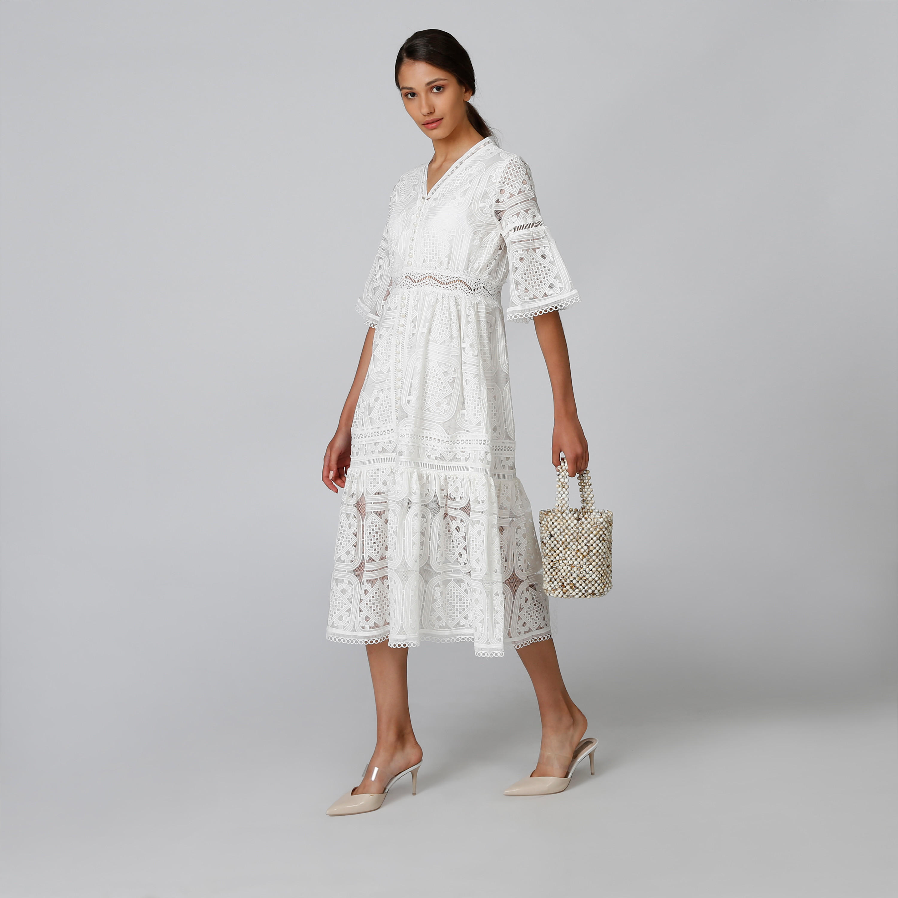 فستان ميدي إيه لاين بارز الملمس بأكمام قصيرة-women-clothing-dresses-image-3
