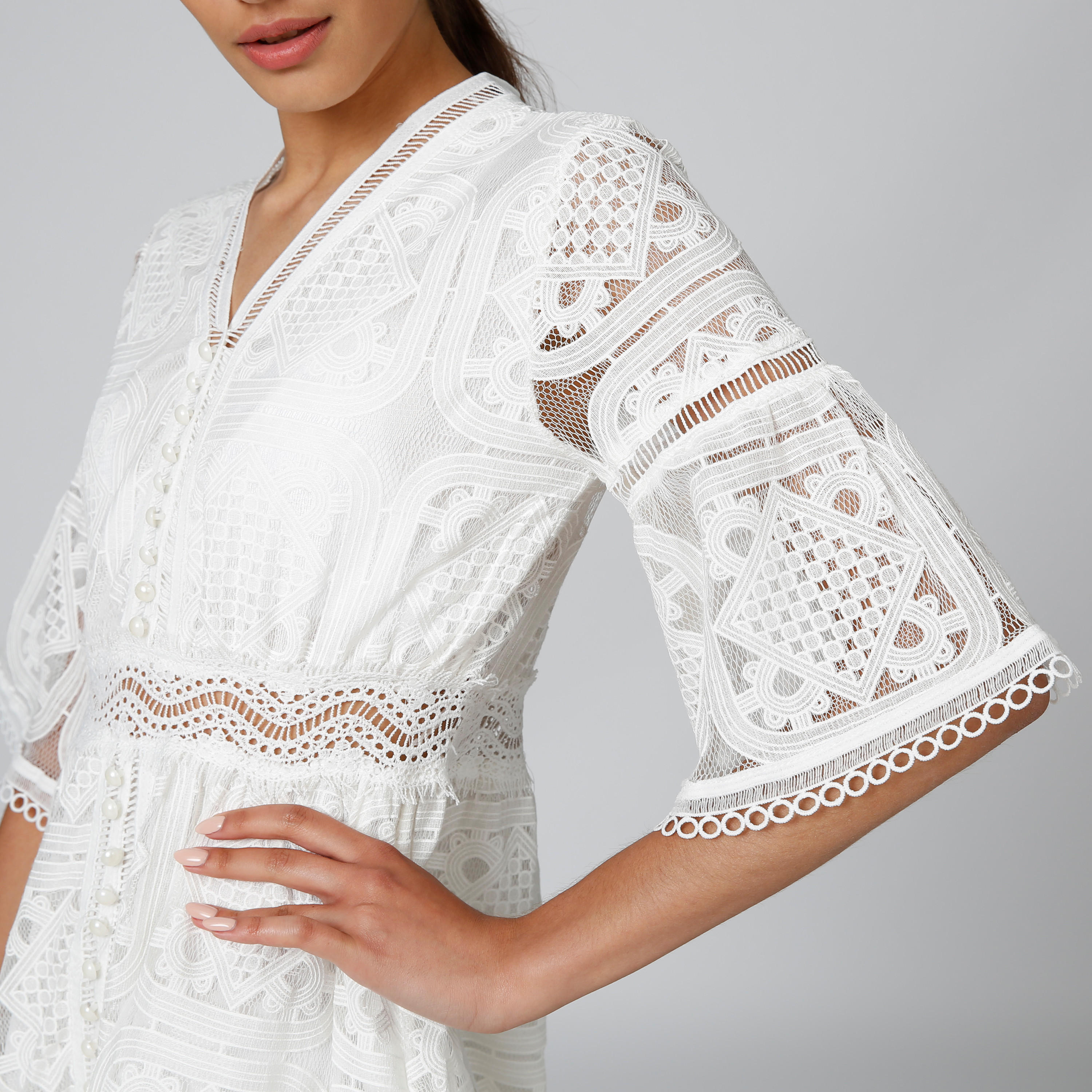 فستان ميدي إيه لاين بارز الملمس بأكمام قصيرة-women-clothing-dresses-image-5