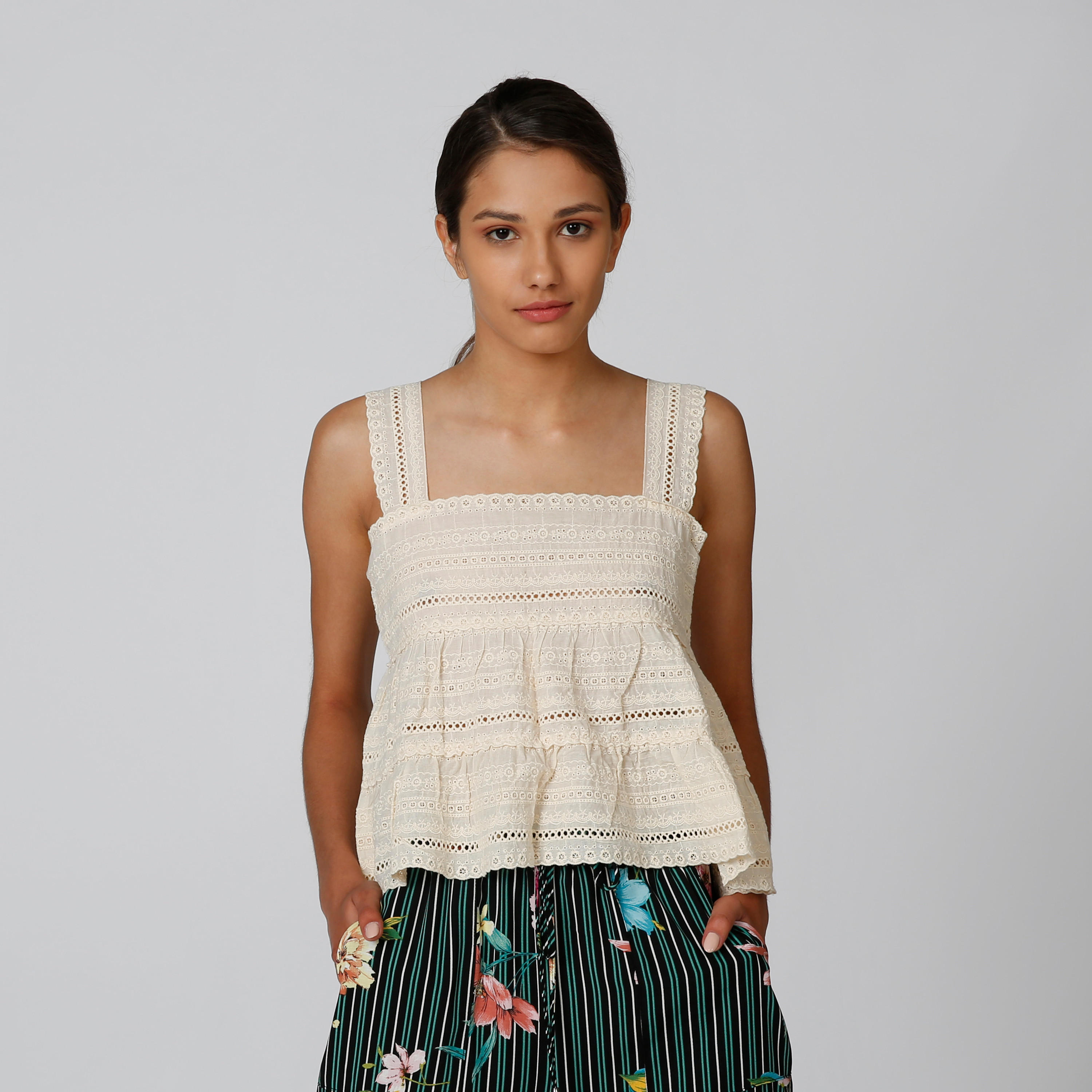 Textured Sleeveless Top with Schiffli Detail-women-clothing-shirtsandblouses-blouses-image-1