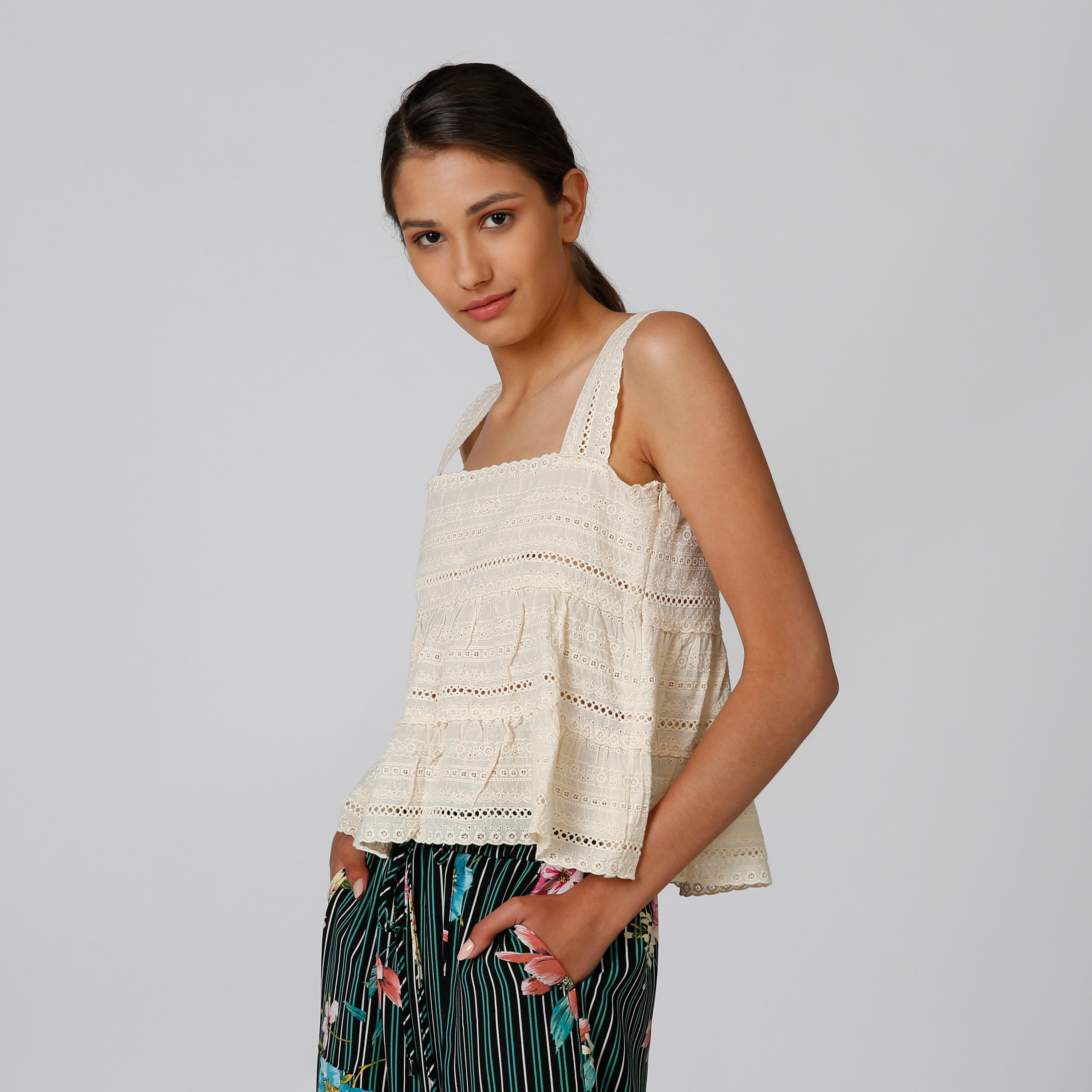 Textured Sleeveless Top with Schiffli Detail-women-clothing-shirtsandblouses-blouses-image-4