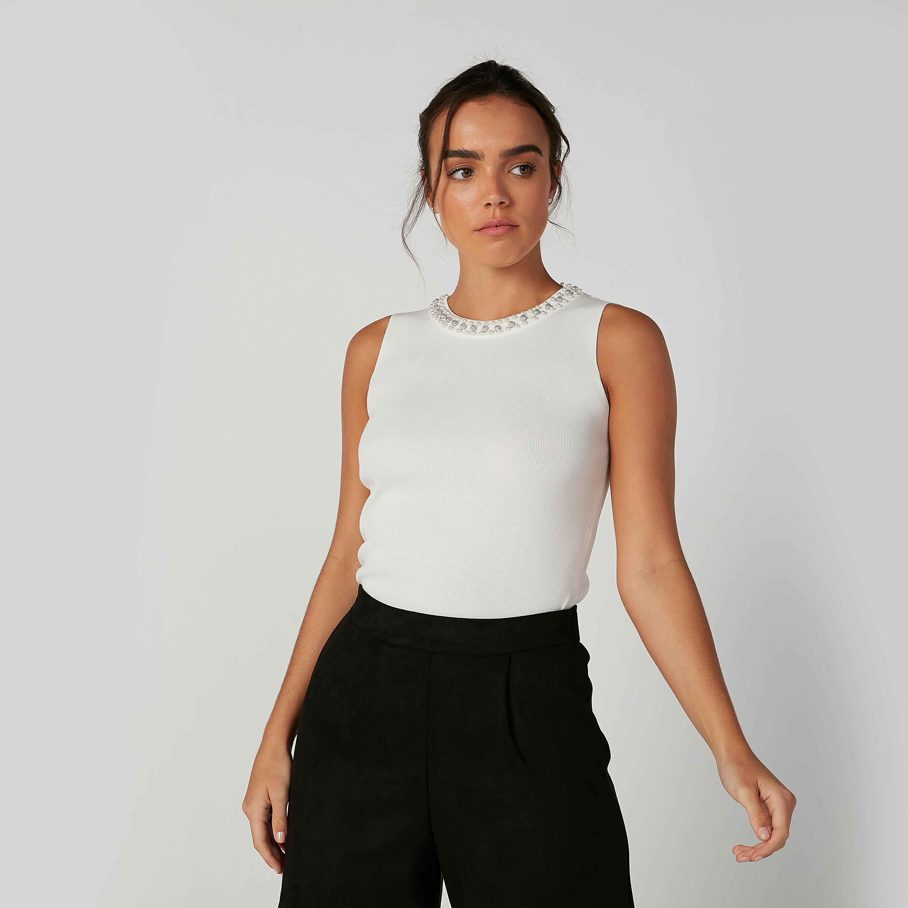 Embellished Sleeveless Top with Round Neck-women-clothing-tshirts-image-1