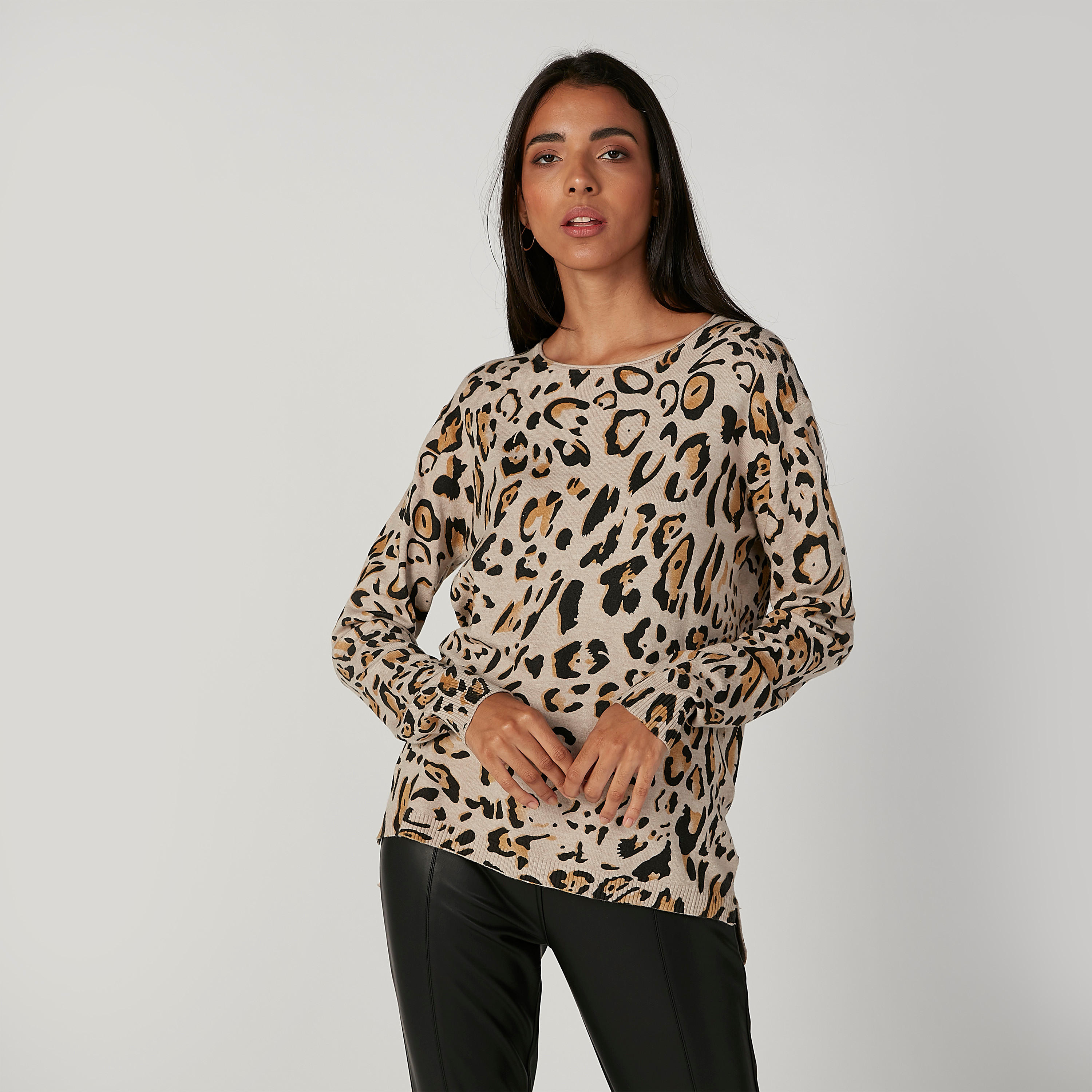 كنزة بياقة قارب وأكمام طويلة وطبعات حيوانات-women-clothing-cardigansandjumpers-jumpers-image-1