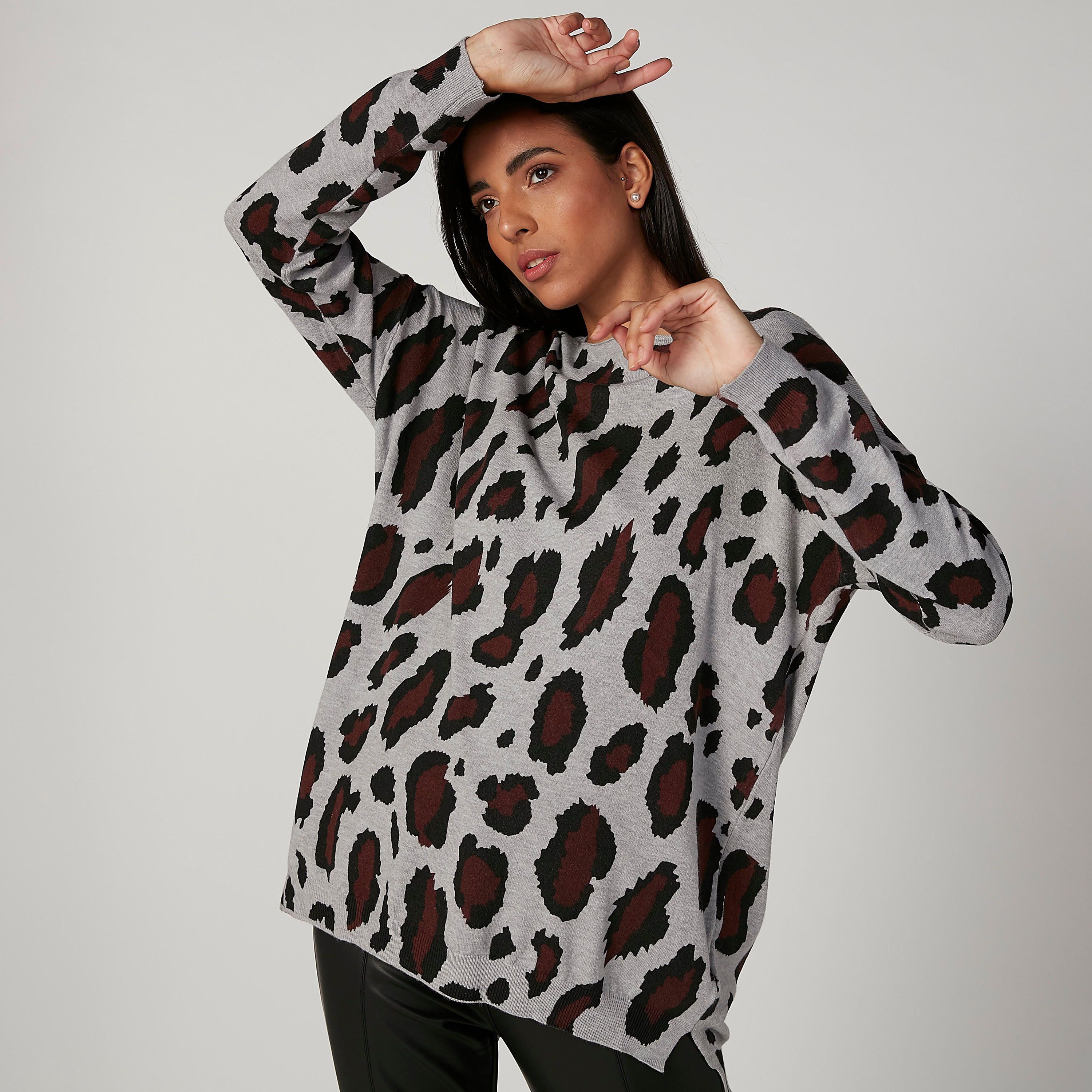 كنزة بياقة قارب وأكمام طويلة وطبعات حيوانات-women-clothing-cardigansandjumpers-jumpers-image-1