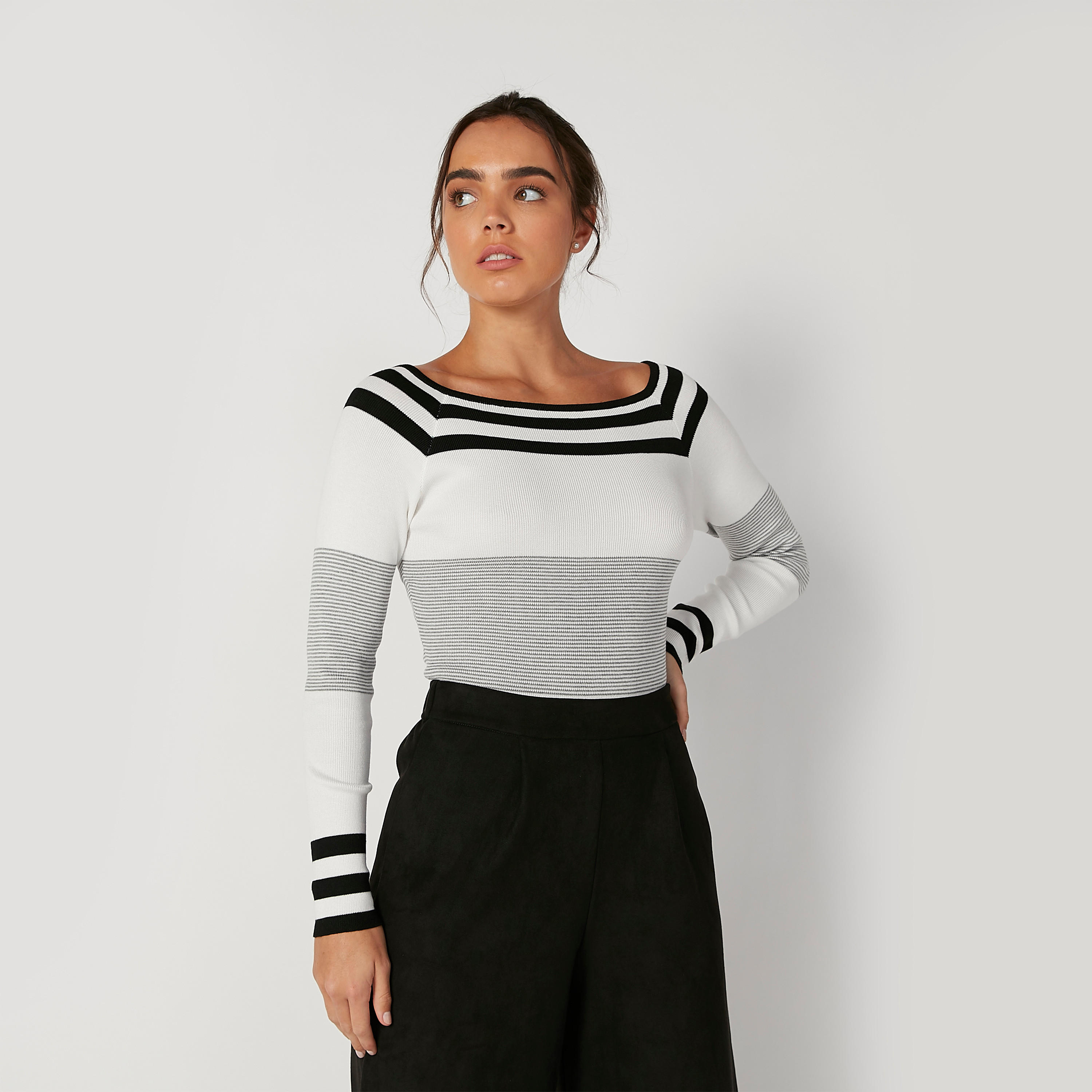 بلوزة مقلّمة بياقة قارب وأكمام طويلة-women-clothing-shirtsandblouses-blouses-image-3