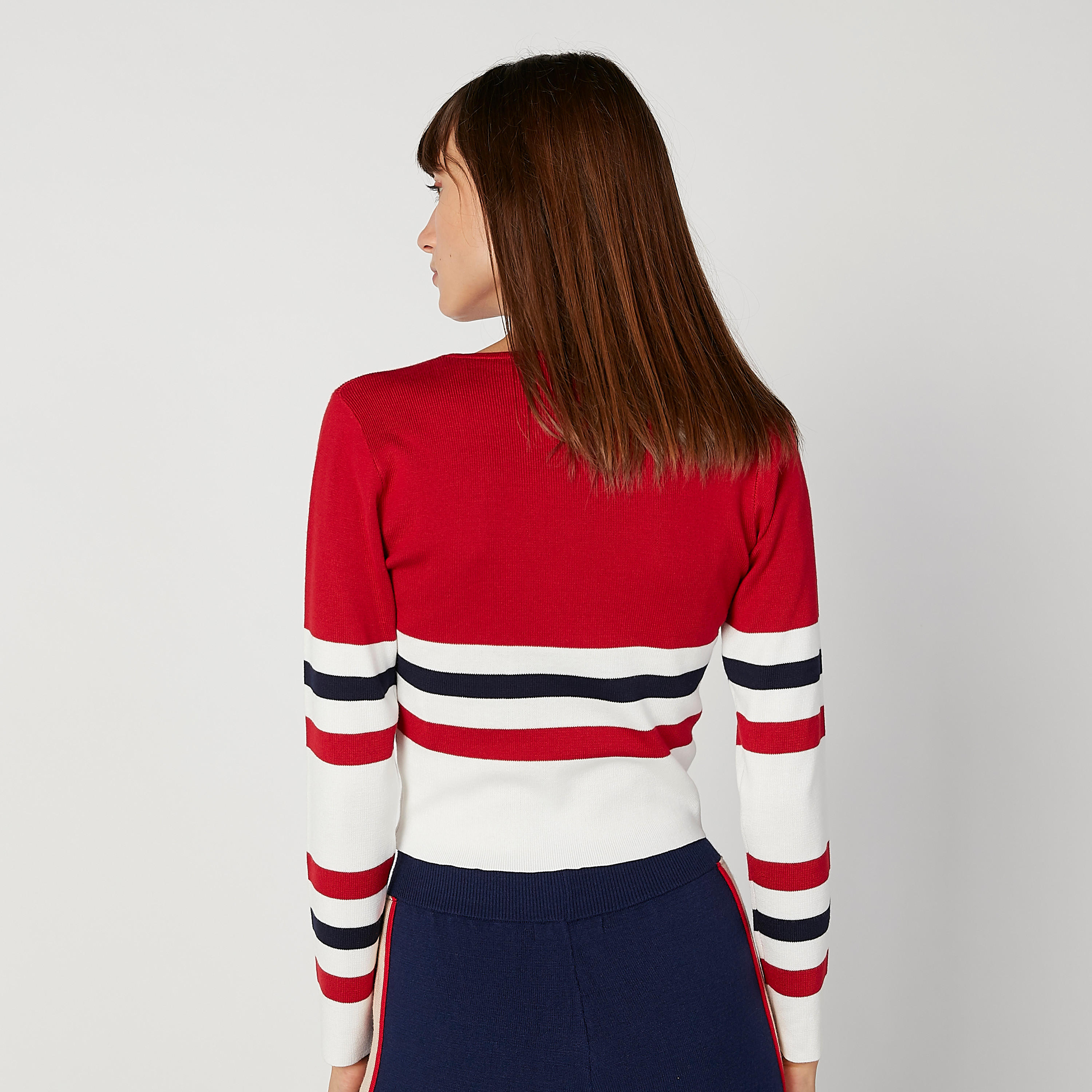 تيشيرت سكيني مقلم بياقة مستديرة وأكمام طويلة-women-clothing-tshirts-image-2