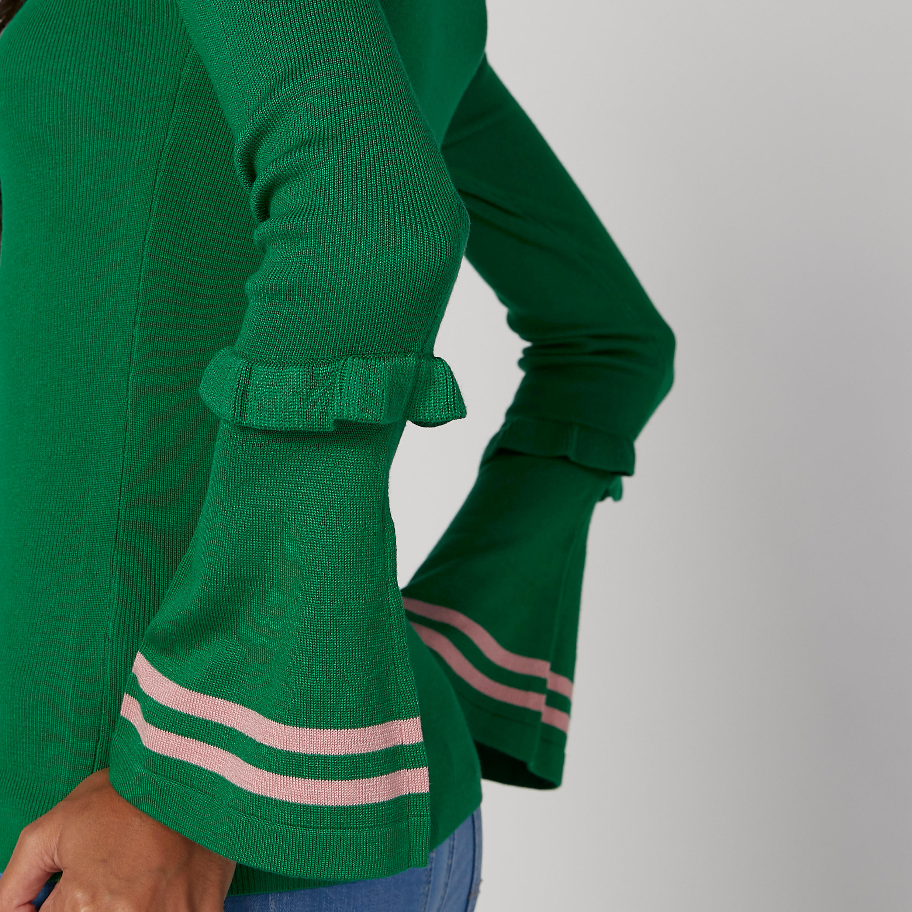 كنزة بقصة سكيني بارزة الملمس وياقة مستديرة وأكمام واسعة-women-clothing-cardigansandjumpers-jumpers-image-5
