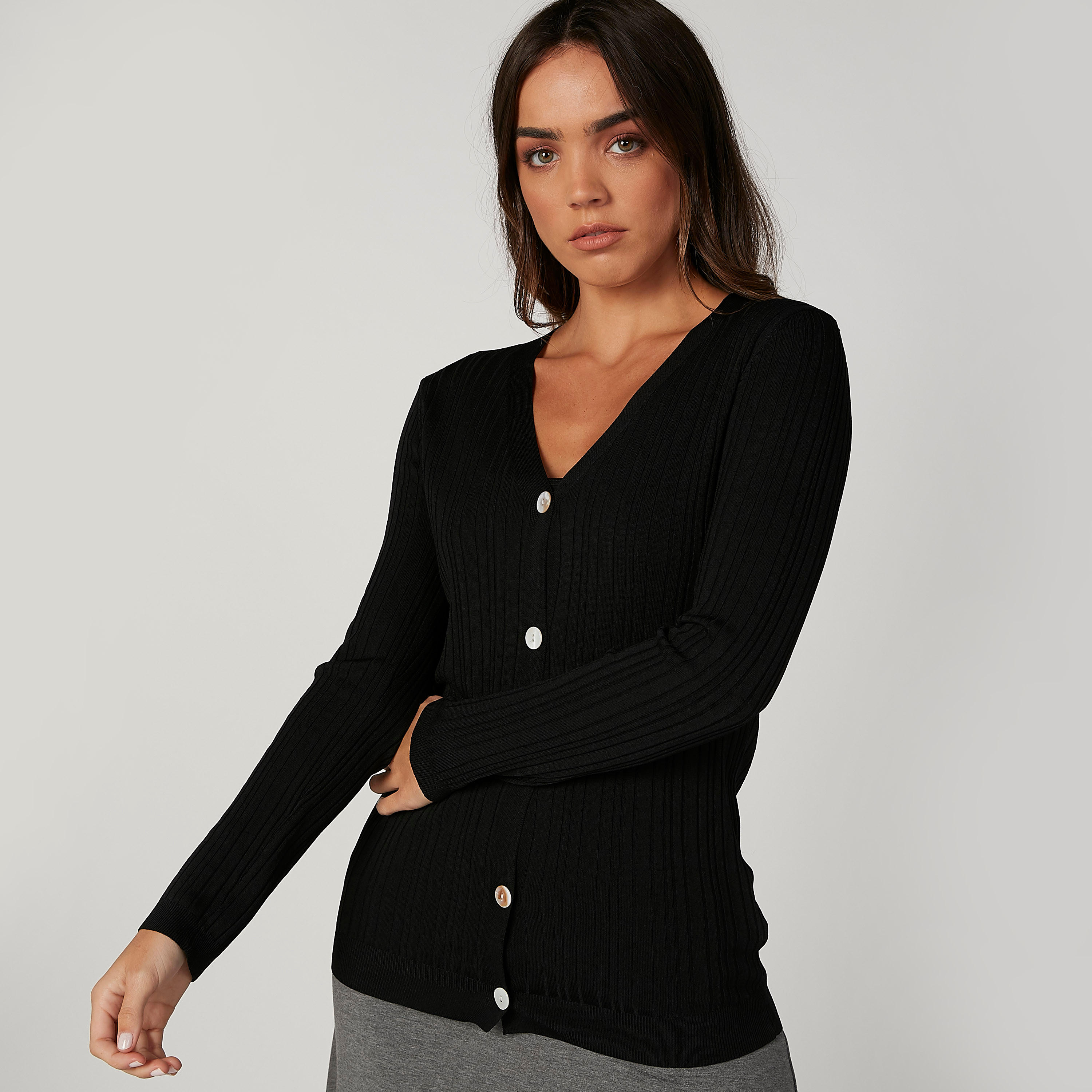 كارديجان بارز الملمس بياقة V وأكمام طويلة-women-winterwear-cardigansandjumpers-cardigans-image-1