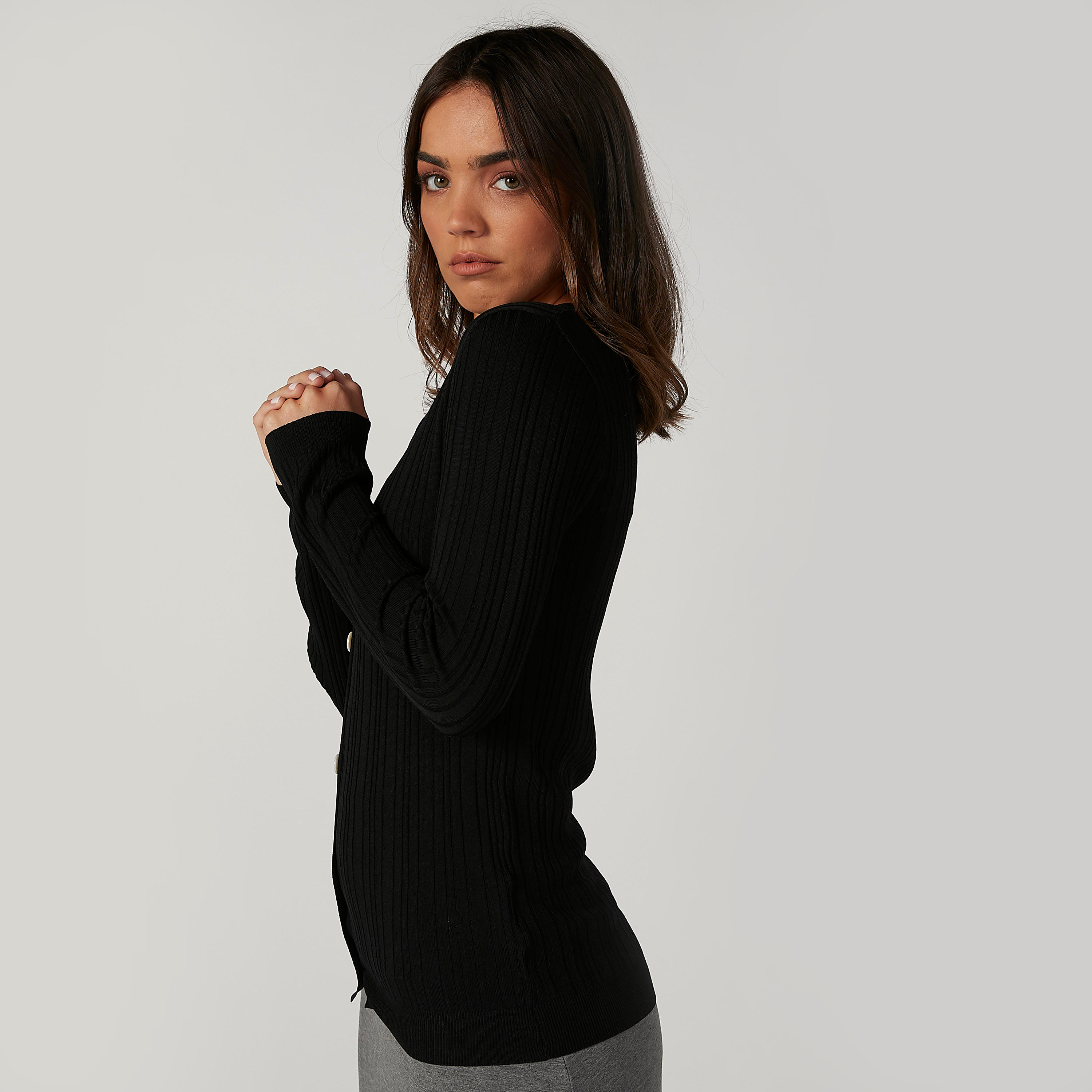 كارديجان بارز الملمس بياقة V وأكمام طويلة-women-winterwear-cardigansandjumpers-cardigans-image-3