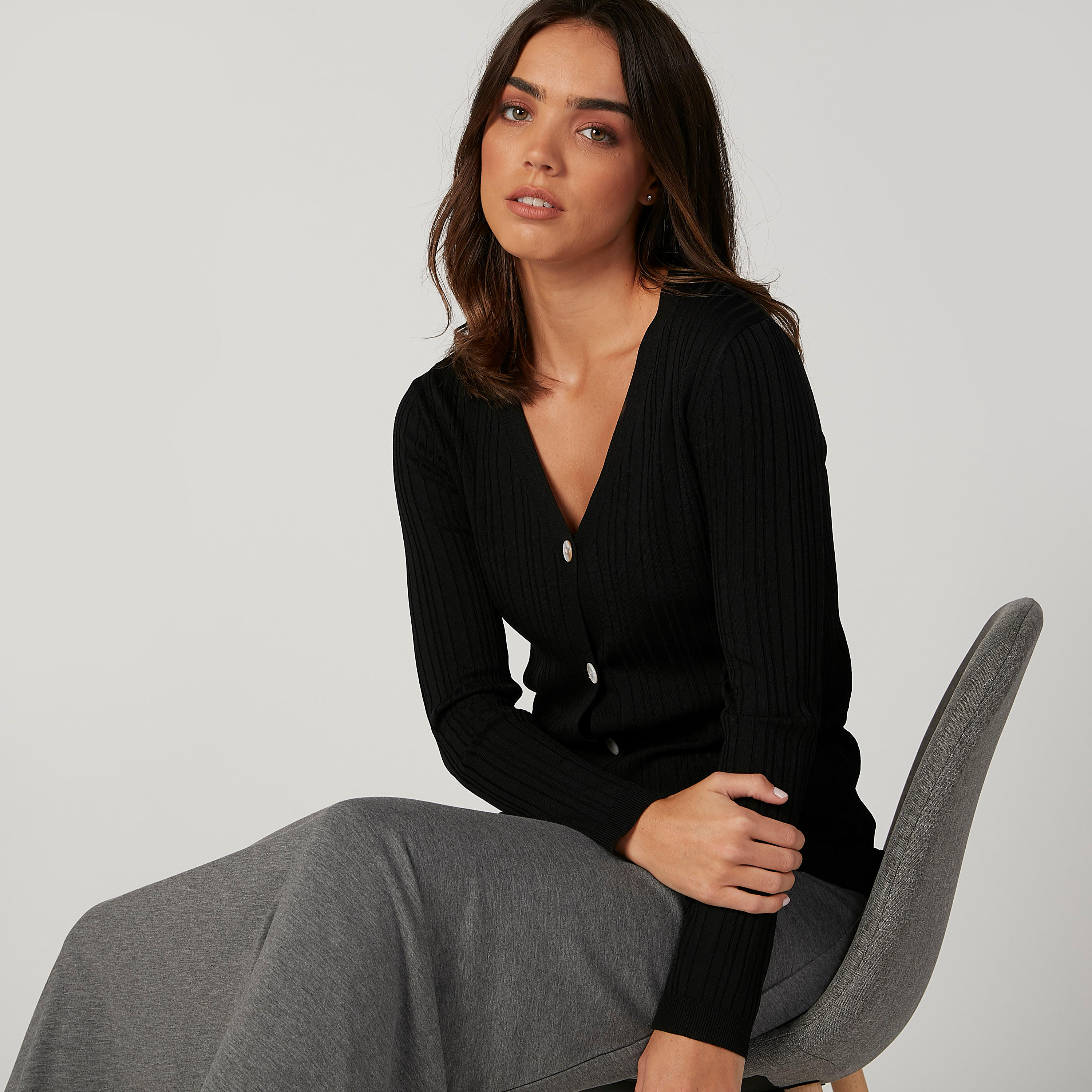 كارديجان بارز الملمس بياقة V وأكمام طويلة-women-winterwear-cardigansandjumpers-cardigans-image-4