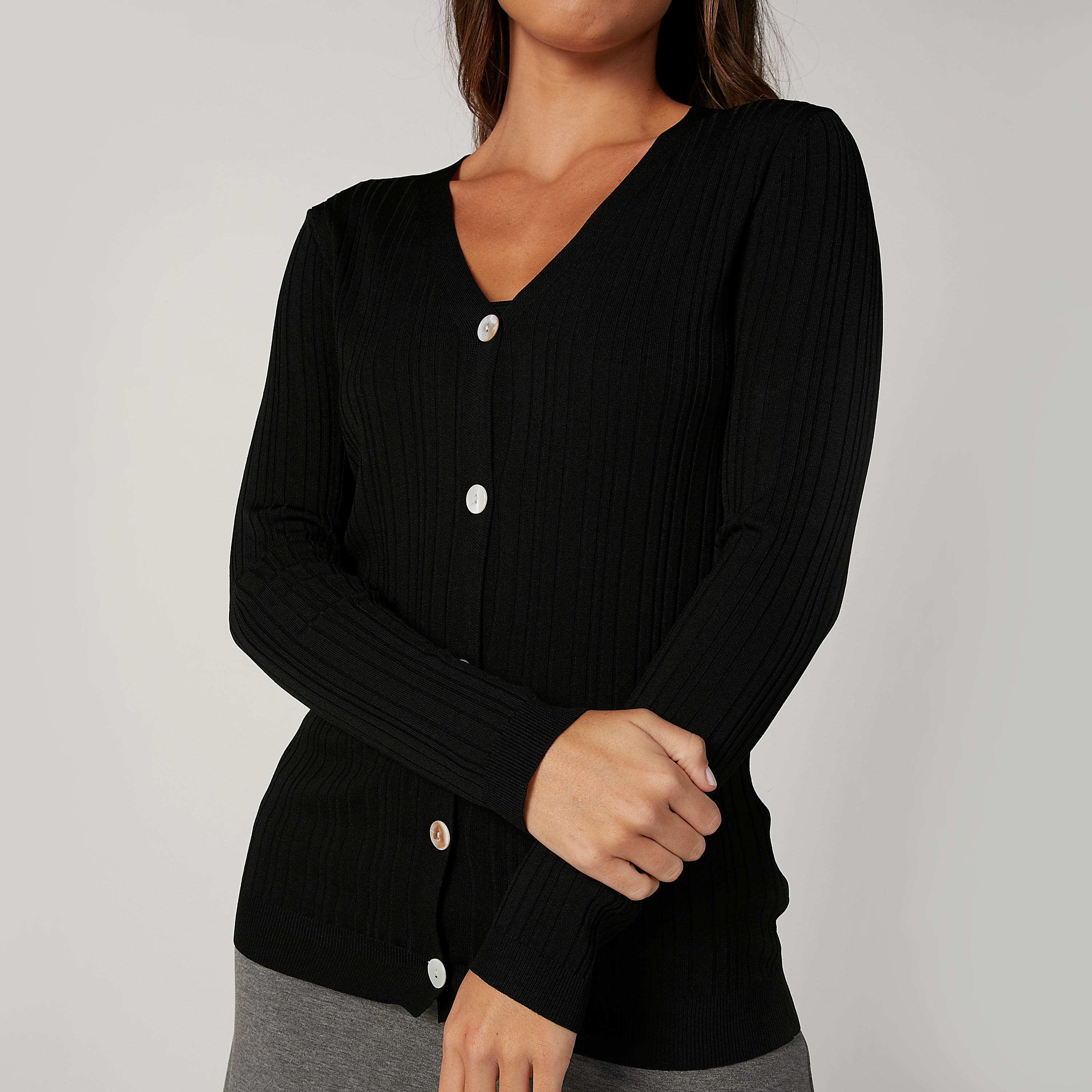 كارديجان بارز الملمس بياقة V وأكمام طويلة-women-winterwear-cardigansandjumpers-cardigans-image-5