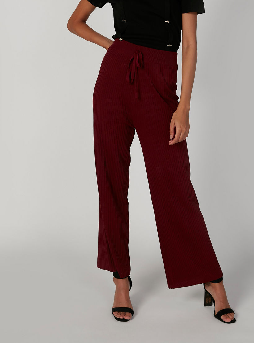 بنطلون بالازو بارز الملمس بقصّة واسعة وخصر مطّاطي مرن-women-clothing-bottoms-trousers-image-1