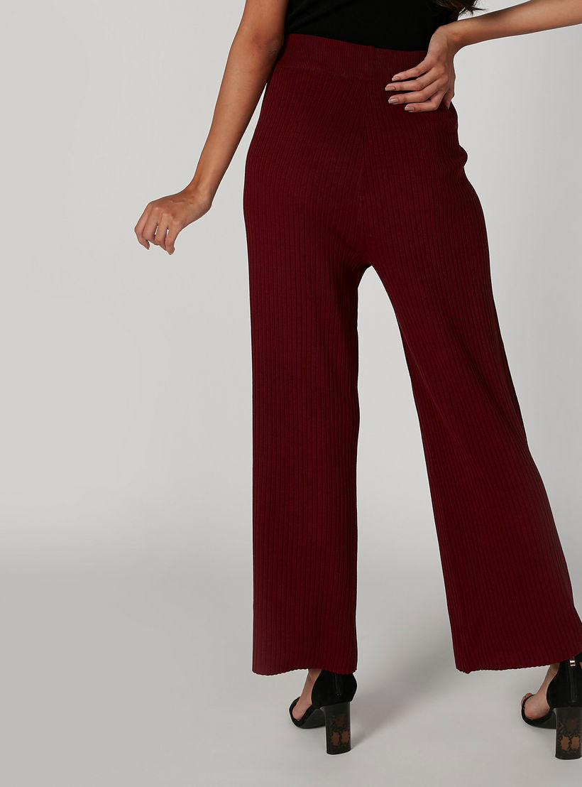 بنطلون بالازو بارز الملمس بقصّة واسعة وخصر مطّاطي مرن-women-clothing-bottoms-trousers-image-2