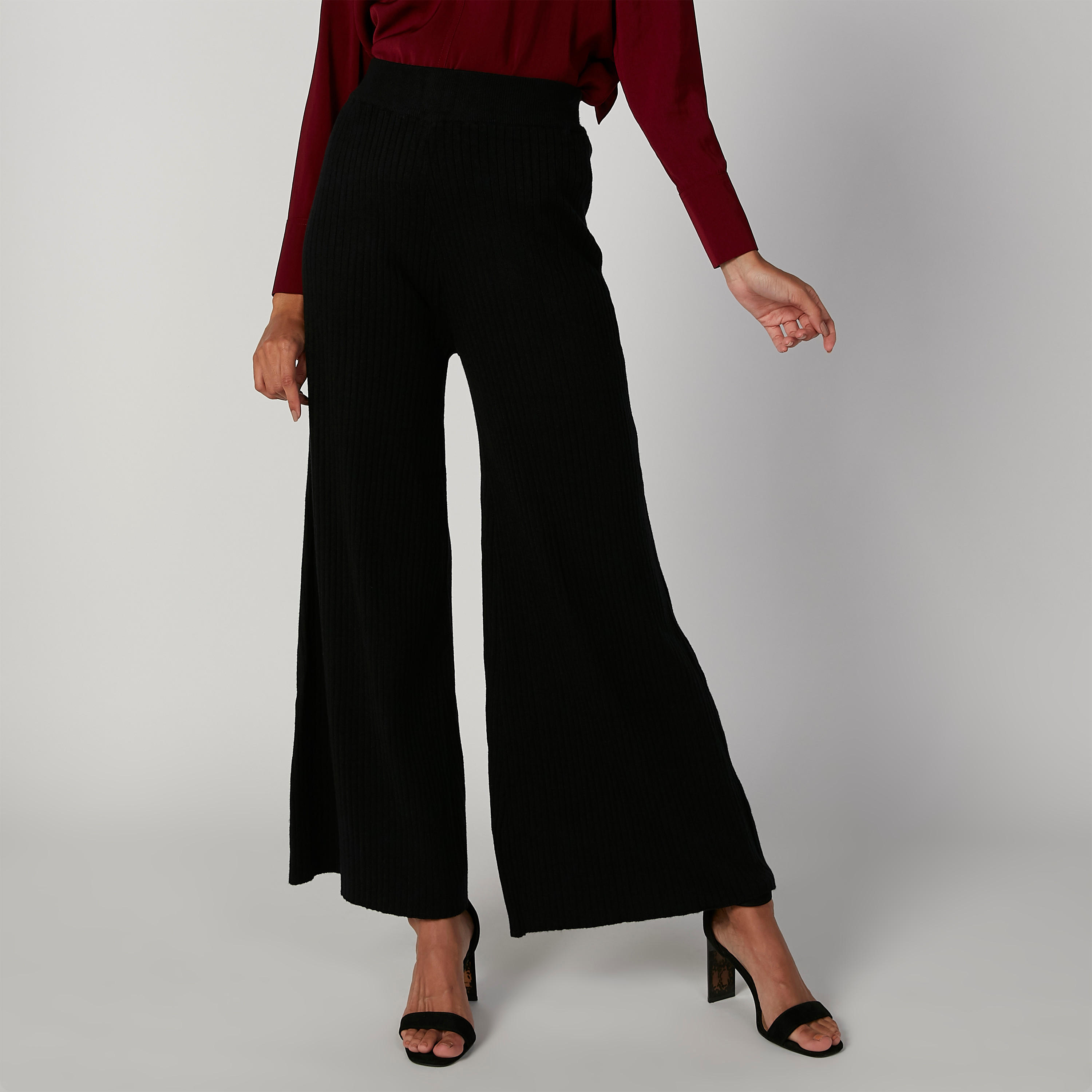 بنطلون بالازو سادة بخصر مطّاطي مرن-women-clothing-bottoms-trousers-image-1