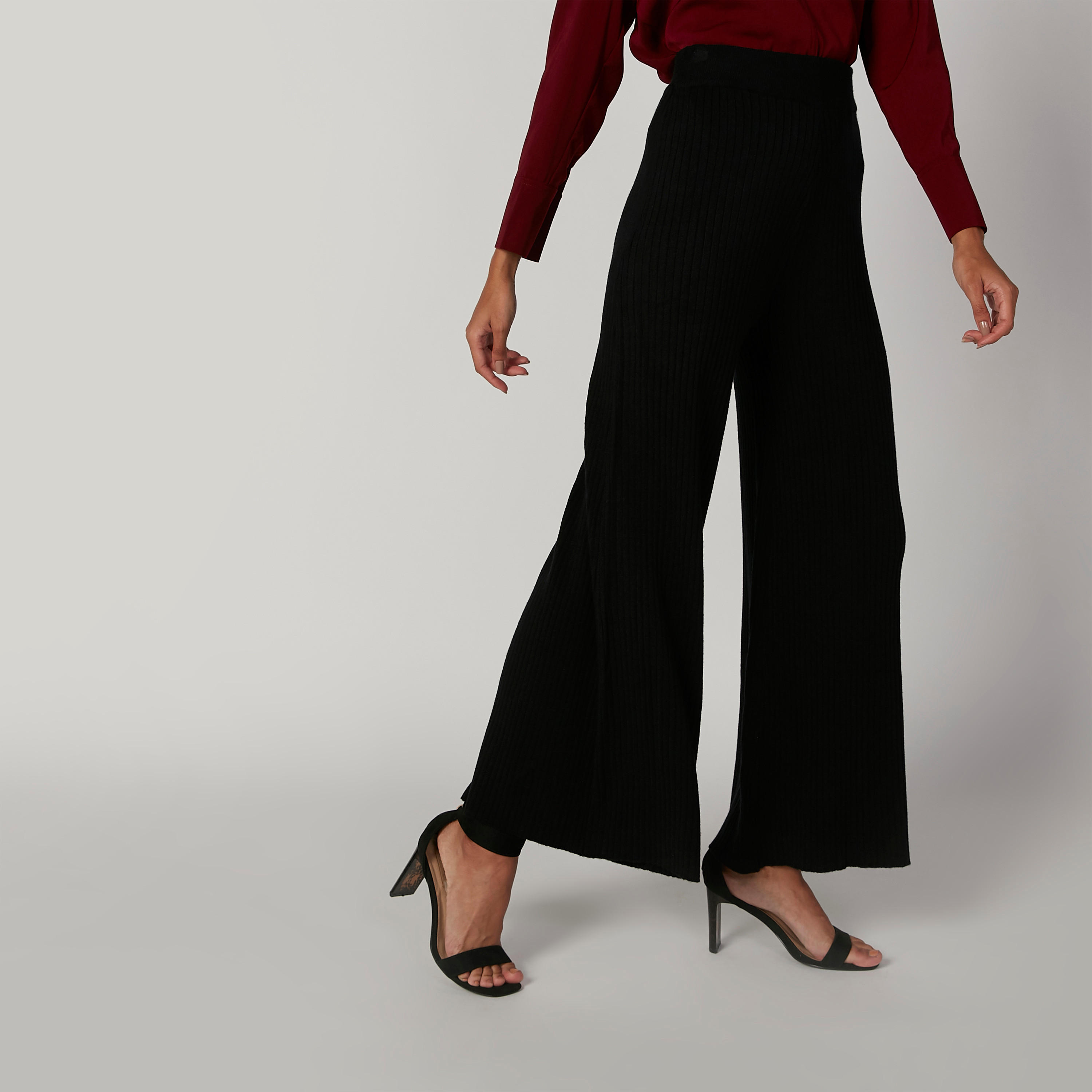 بنطلون بالازو سادة بخصر مطّاطي مرن-women-clothing-bottoms-trousers-image-3