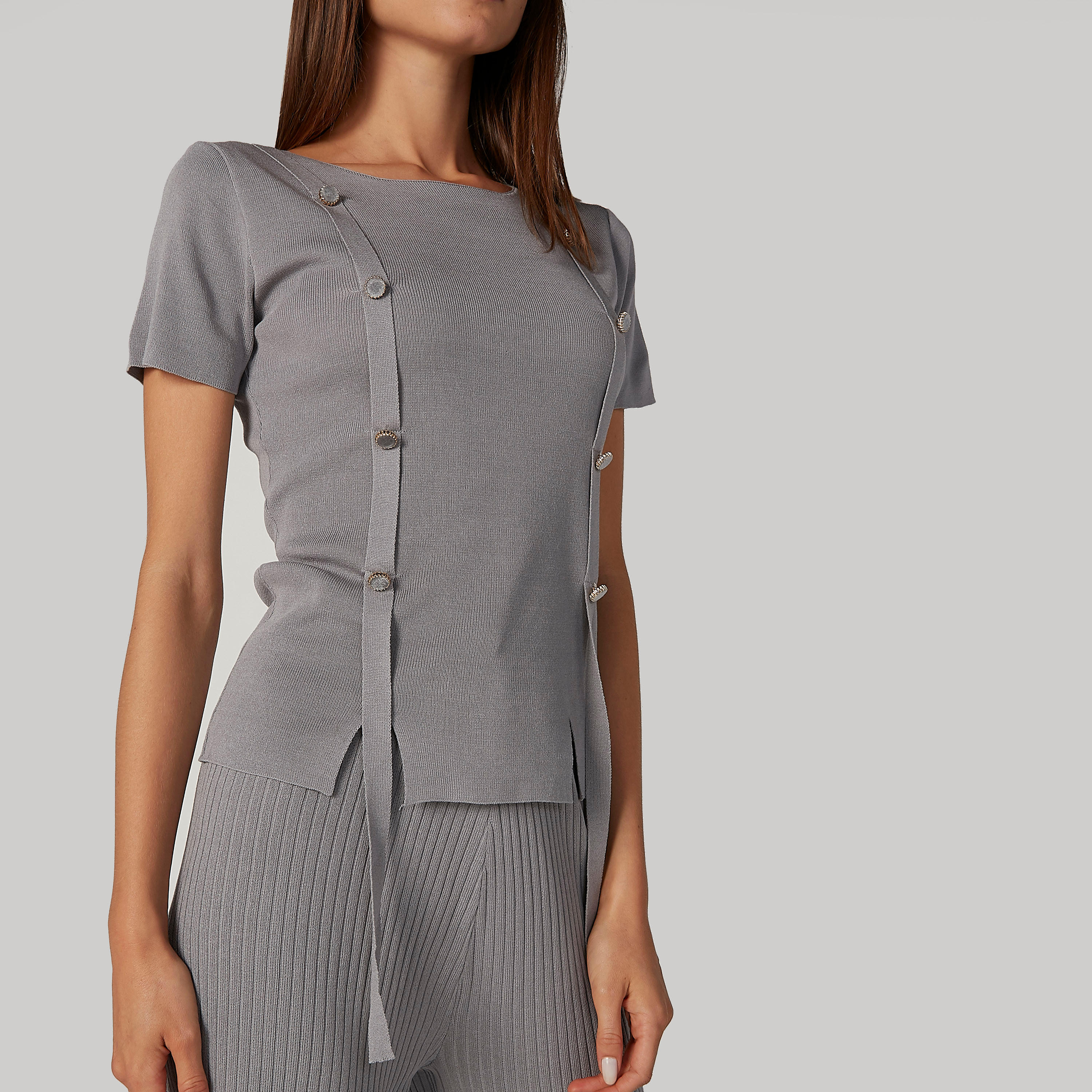 بلوزة بارزة الملمس بأكمام قصيرة وأزرار-women-clothing-shirtsandblouses-blouses-image-5