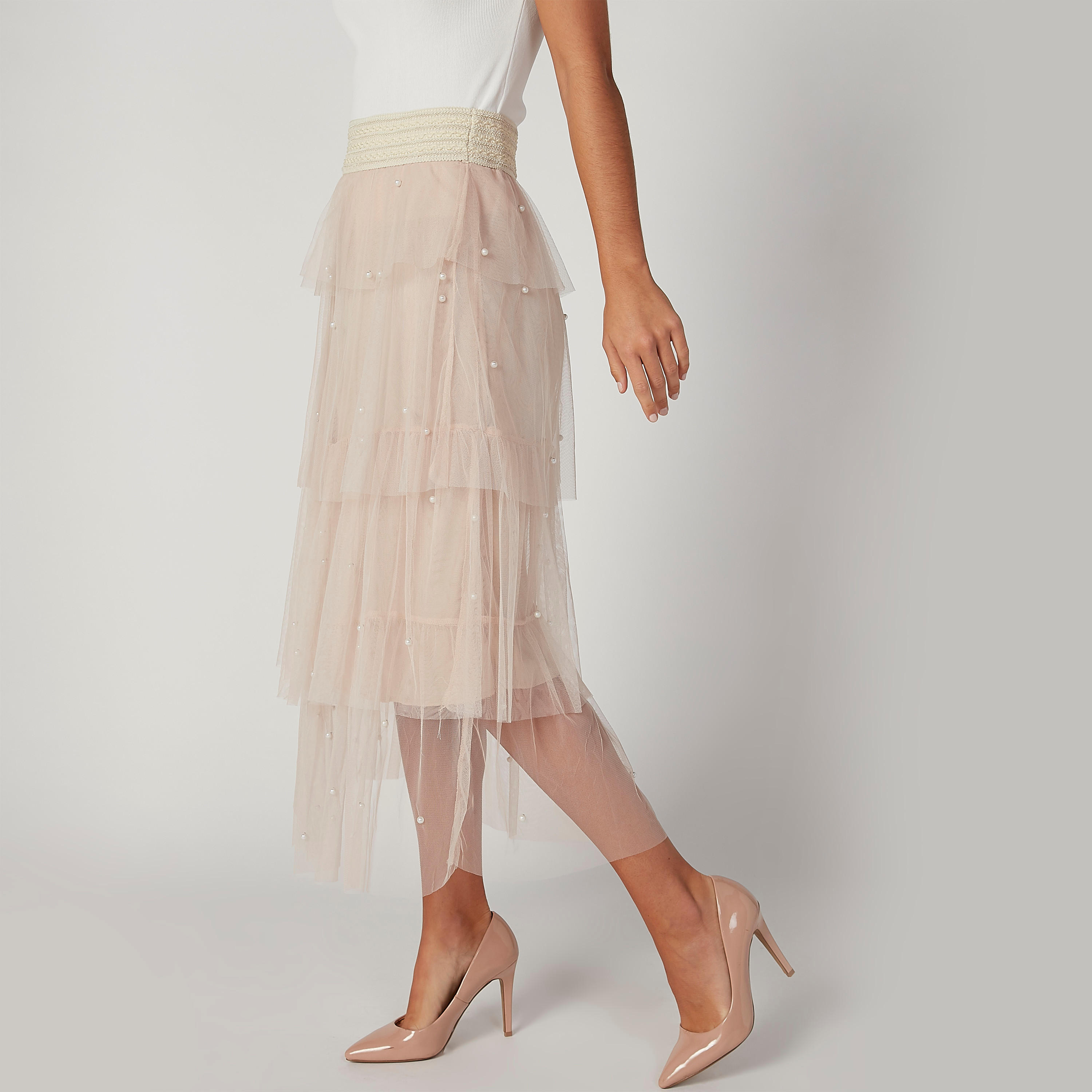 تنورة ماكسي إيه لاين بارزة الملمس بخصر مطاطي-women-clothing-bottoms-skirts-image-1