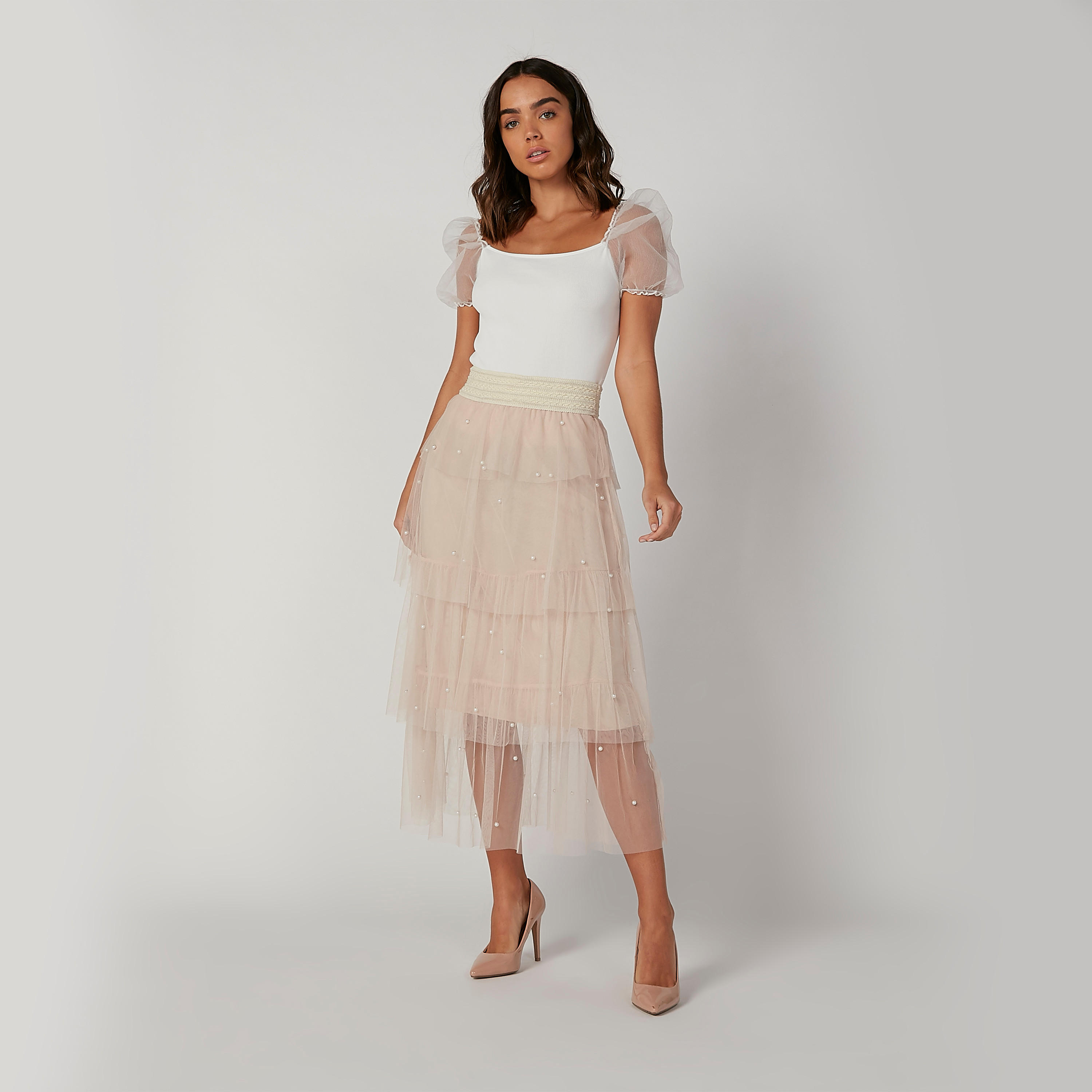 تنورة ماكسي إيه لاين بارزة الملمس بخصر مطاطي-women-clothing-bottoms-skirts-image-2