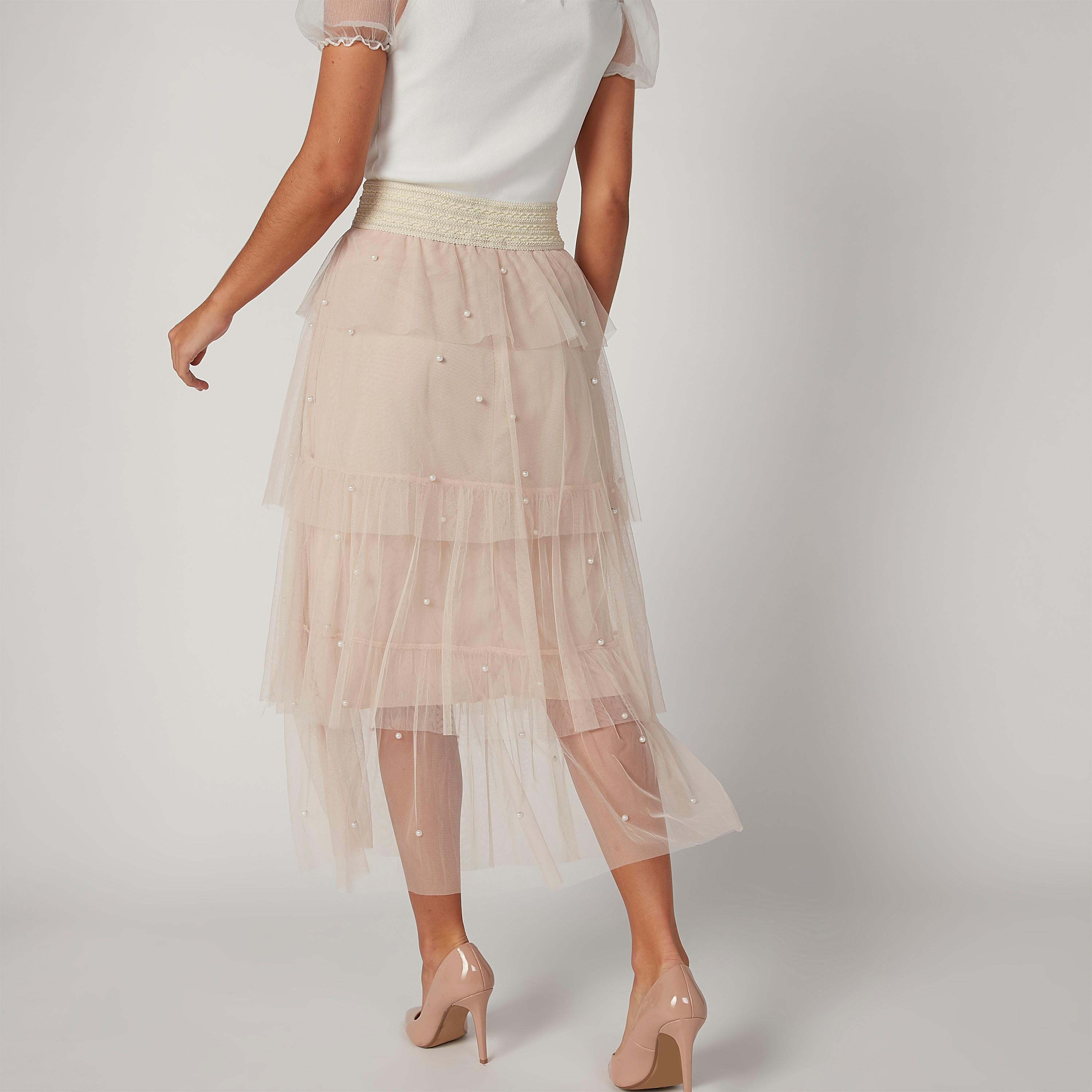 تنورة ماكسي إيه لاين بارزة الملمس بخصر مطاطي-women-clothing-bottoms-skirts-image-3
