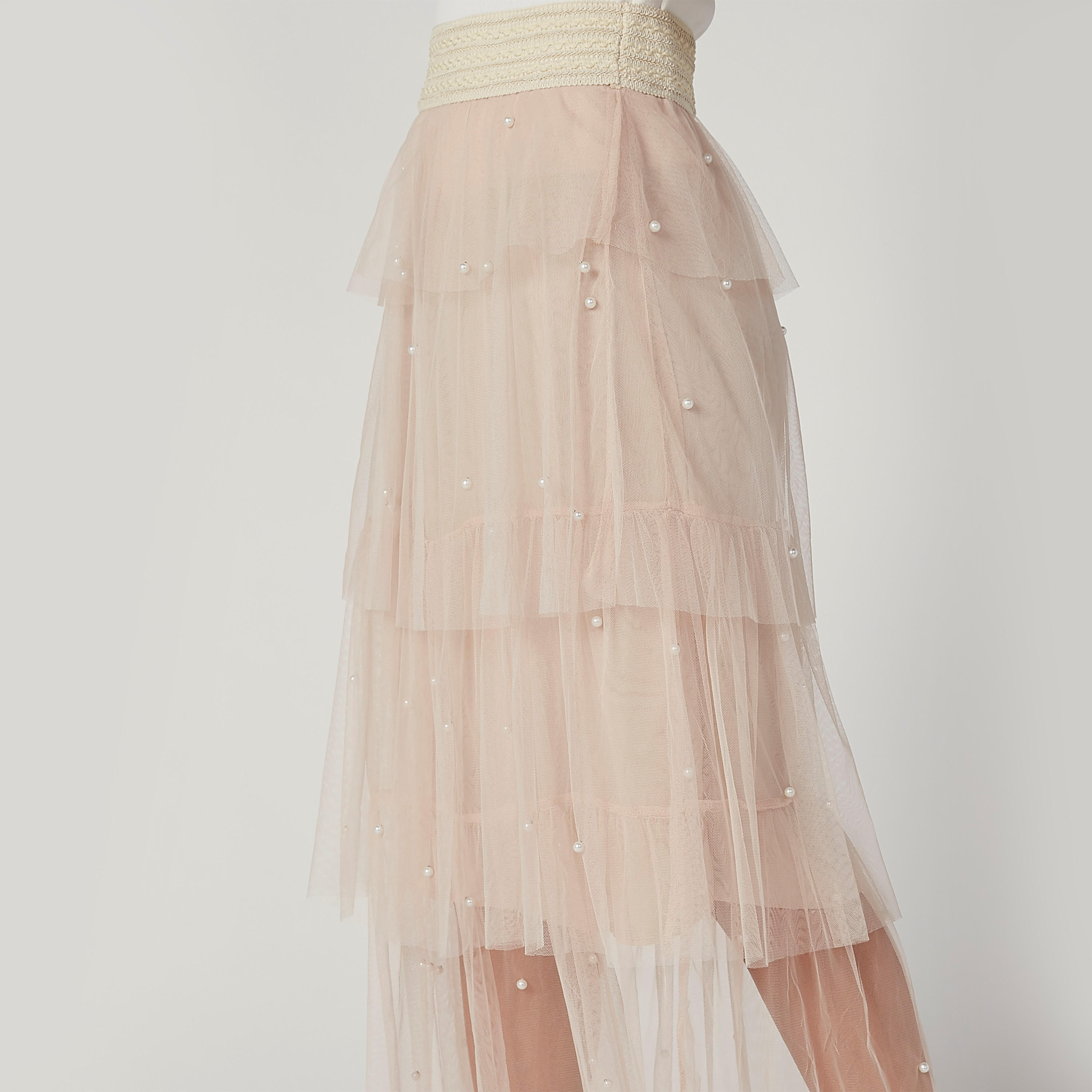 تنورة ماكسي إيه لاين بارزة الملمس بخصر مطاطي-women-clothing-bottoms-skirts-image-5