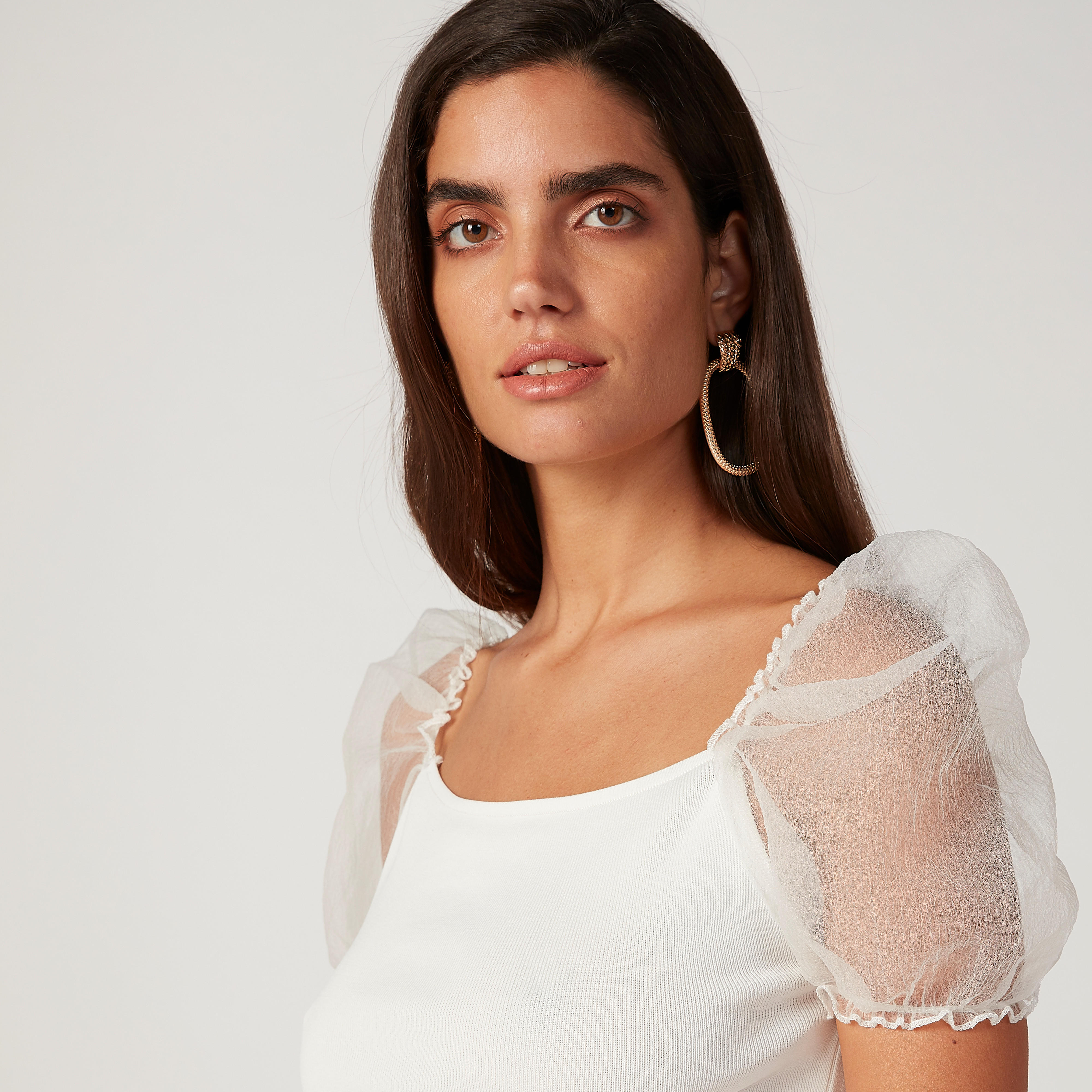 بلوزة سكيني بارزة الملمس بياقة قارب وأكمام قصيرة-women-clothing-shirtsandblouses-blouses-image-3