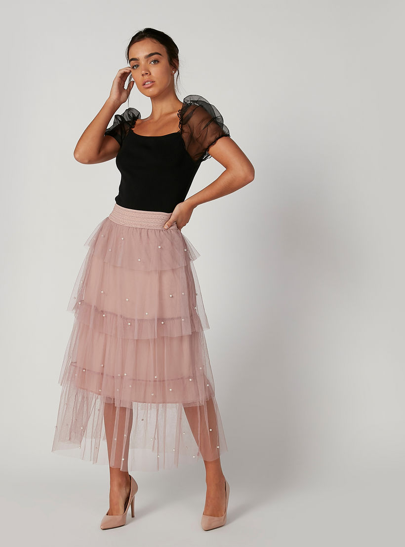 بلوزة سكيني بارزة الملمس بياقة قارب وأكمام قصيرة-women-clothing-shirtsandblouses-blouses-image-2