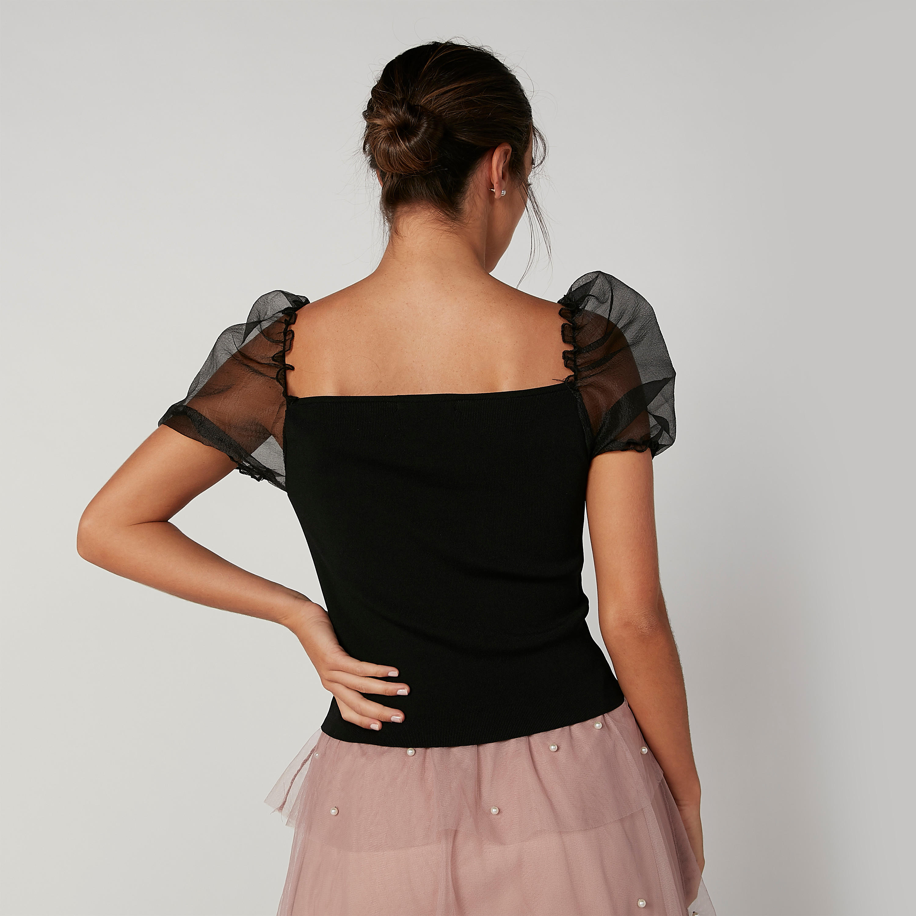 بلوزة سكيني بارزة الملمس بياقة قارب وأكمام قصيرة-women-clothing-shirtsandblouses-blouses-image-3