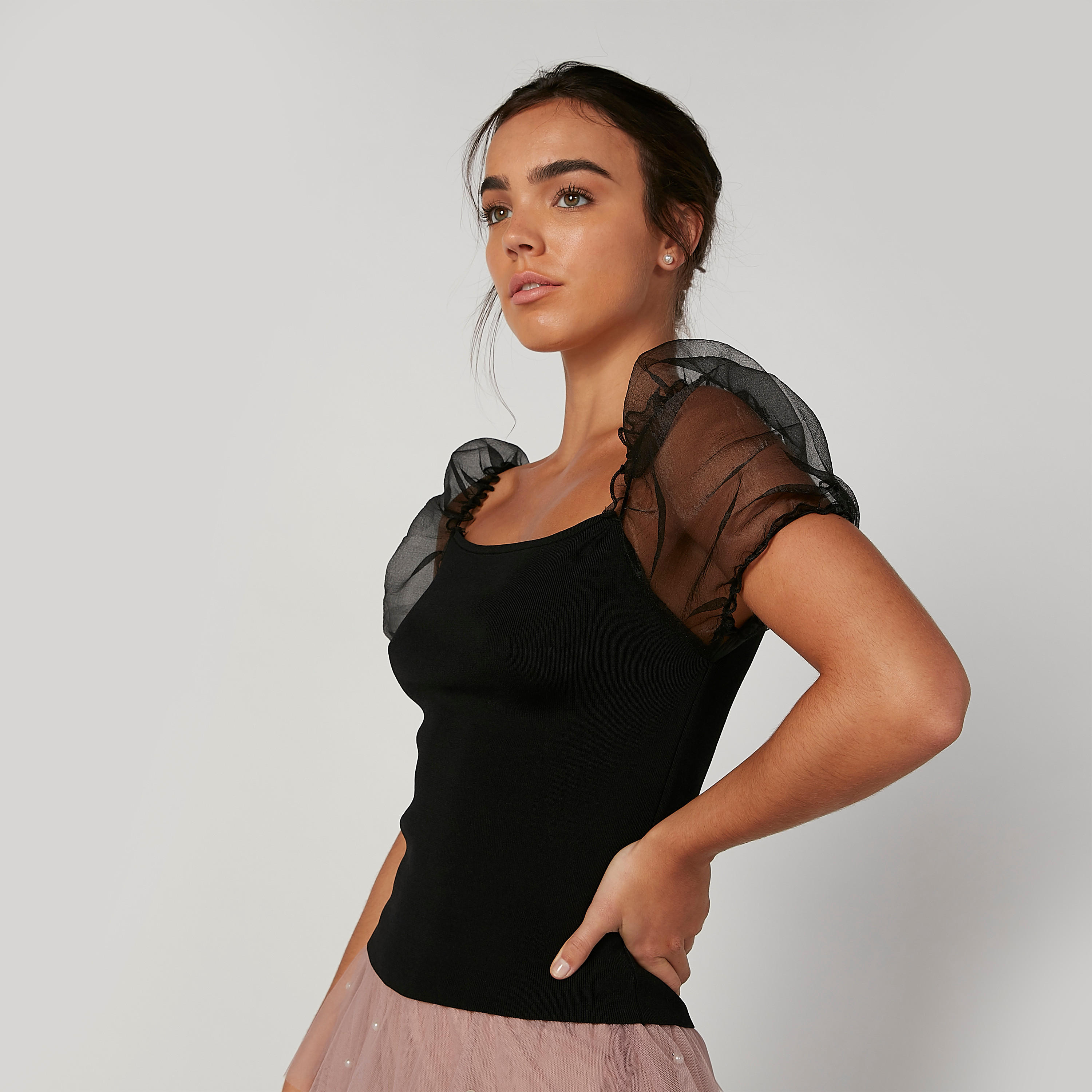 بلوزة سكيني بارزة الملمس بياقة قارب وأكمام قصيرة-women-clothing-shirtsandblouses-blouses-image-4
