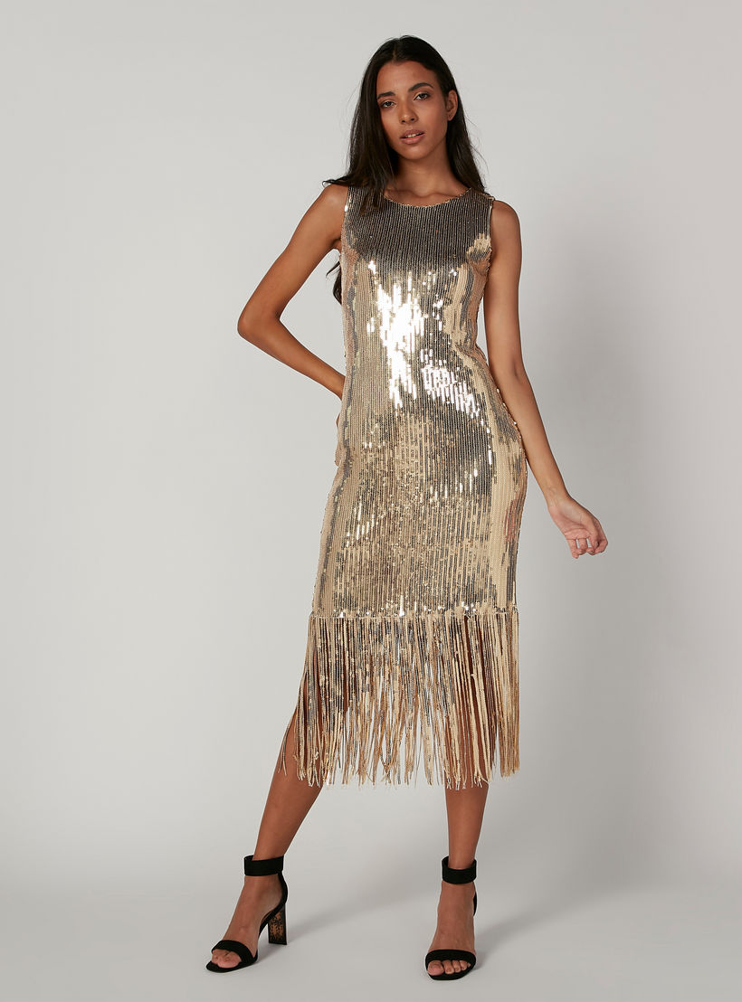فستان ميدي مزيّن دون أكمام بياقة مستديرة وشراشيب-women-clothing-dresses-image-1