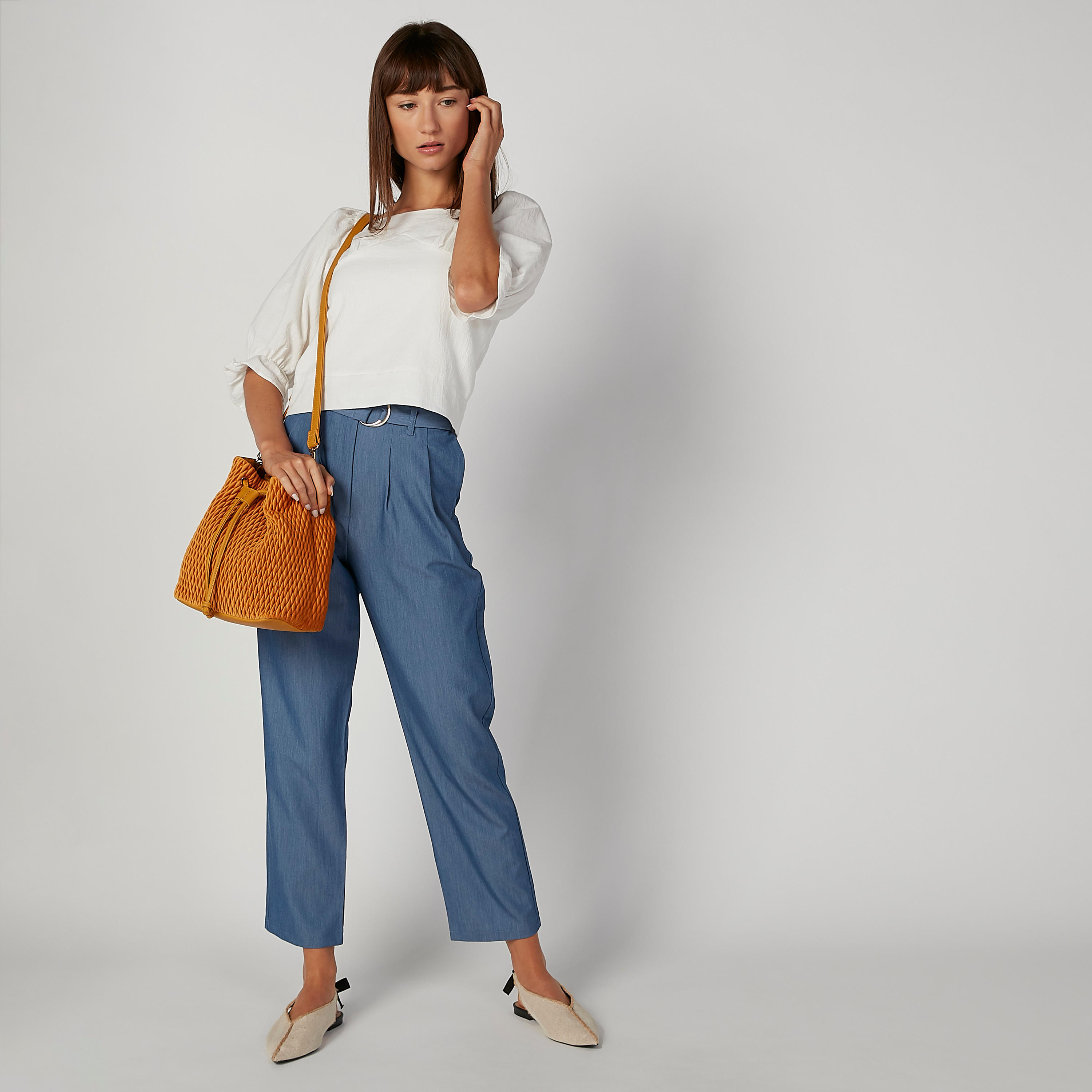 بلوزة سليم سادة بياقة قارب وأكمام 3/4-women-clothing-shirtsandblouses-blouses-image-2