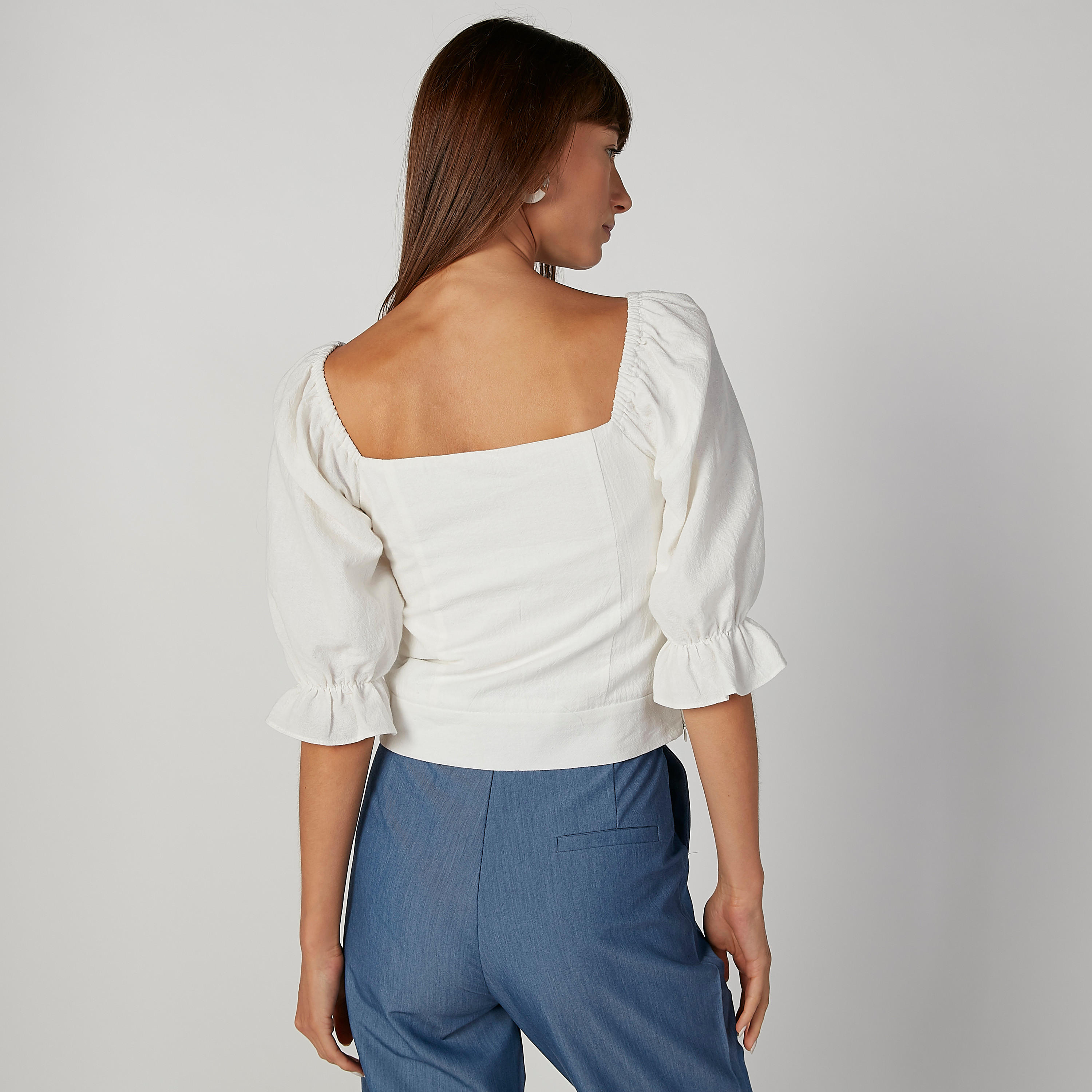 بلوزة سليم سادة بياقة قارب وأكمام 3/4-women-clothing-shirtsandblouses-blouses-image-3