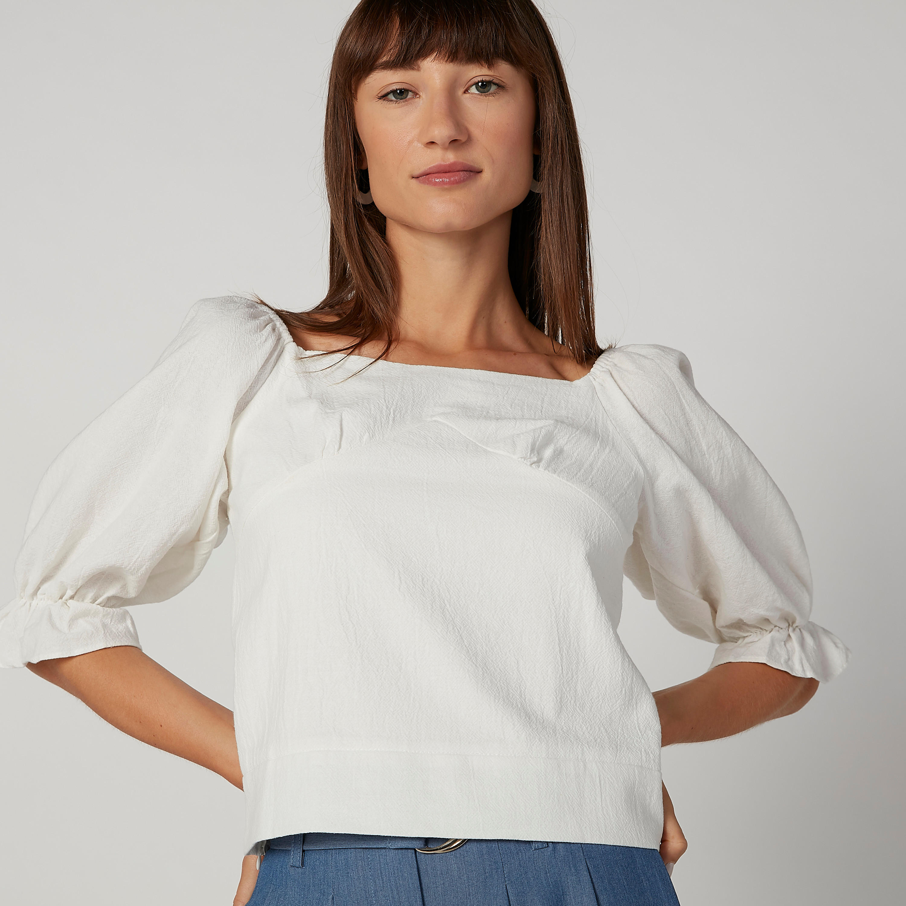 بلوزة سليم سادة بياقة قارب وأكمام 3/4-women-clothing-shirtsandblouses-blouses-image-5