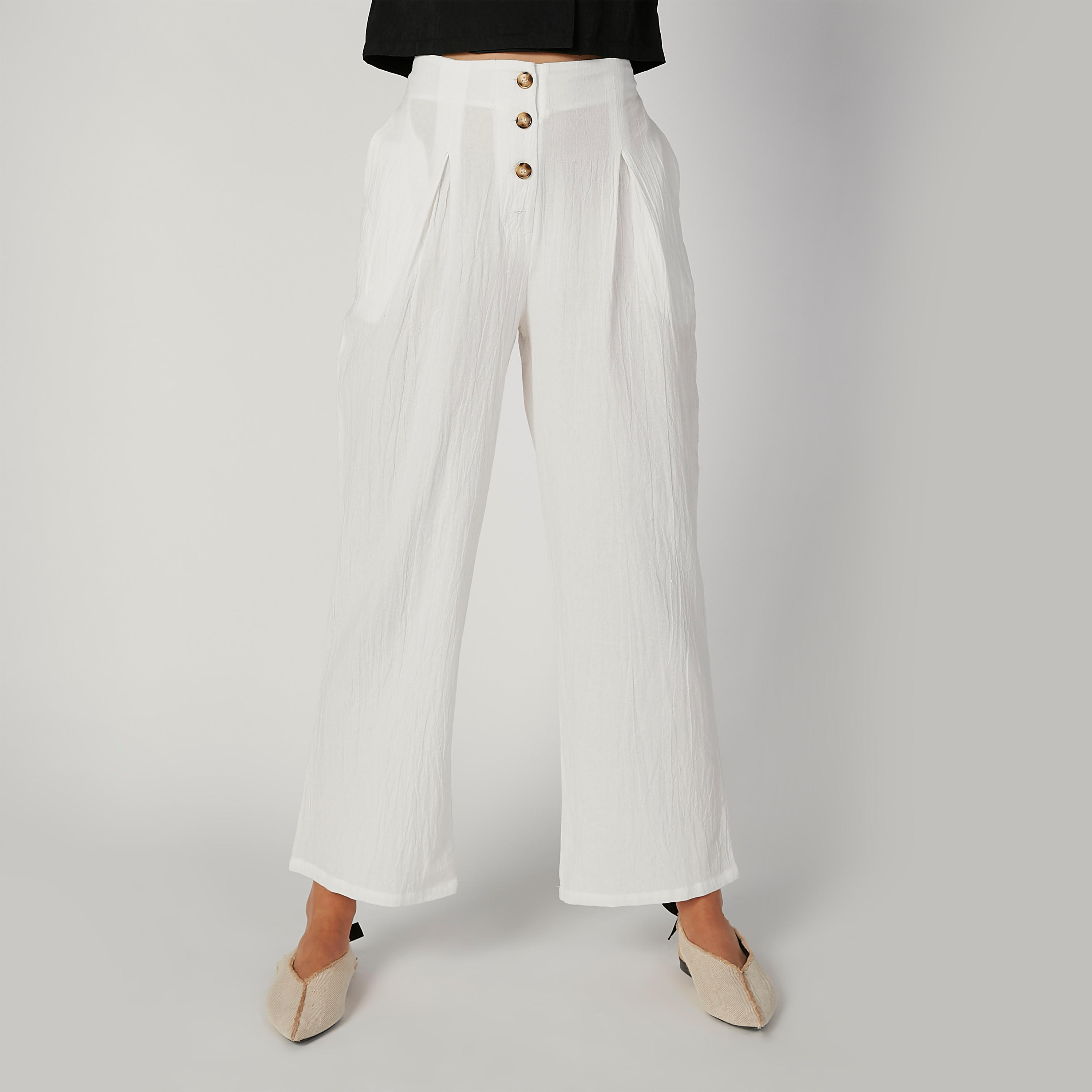 Full Length Textured Mid Waist Pants with Pocket Detail-women-clothing-bottoms-trousers-image-1